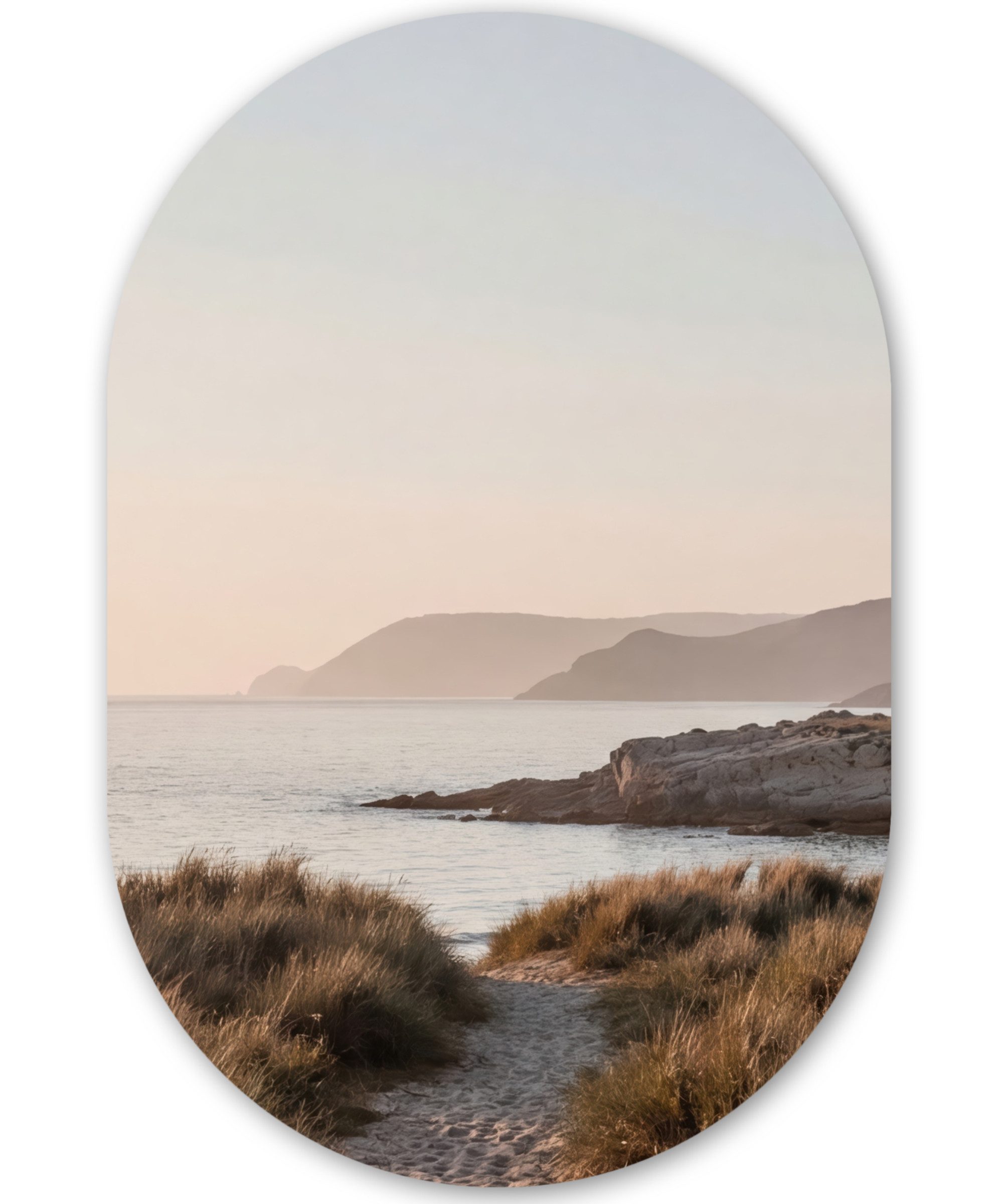 MuchoWow Gemälde Landschaft - Küste - Dünen, Fotodruck (1 St), Wandbild Oval, Wohnzimmer oder Schlafzimmer Wanddekoration, 40x60 cm