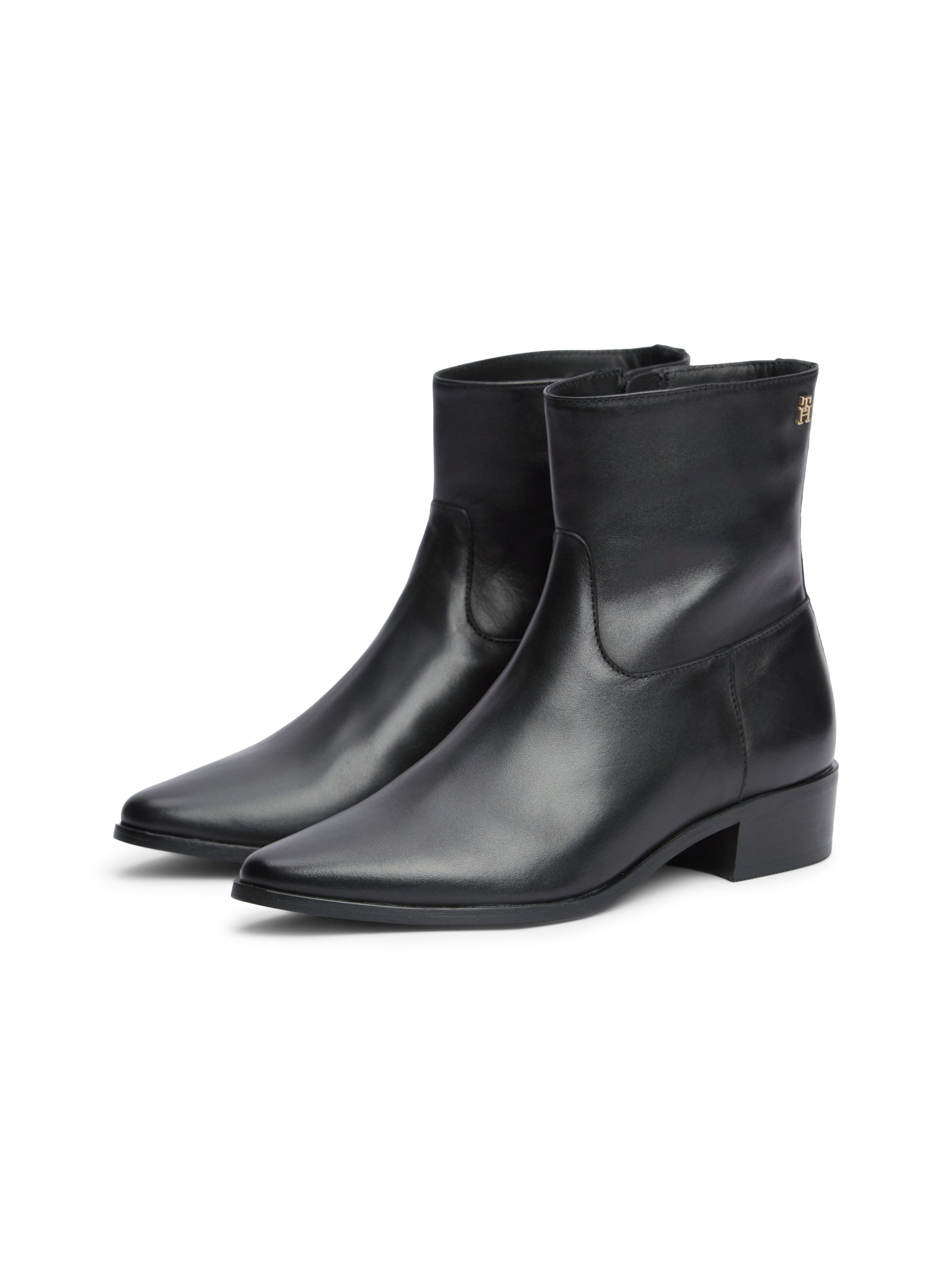 Tommy Hilfiger LEATHER ANKLE BOOT W ZIP Stiefelette Blockabsatz, Boots in spitz zulaufender Form