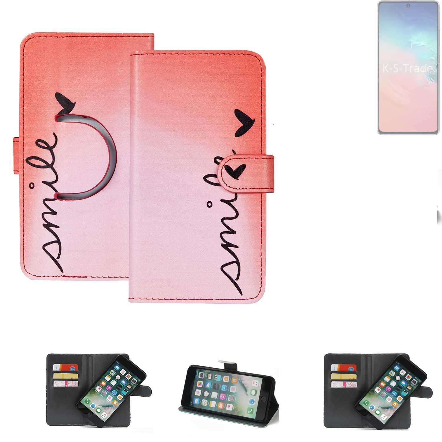 K-S-Trade Handyhülle für Samsung Galaxy S10 Lite, Schutzhülle Handyhülle Hülle cover bookstyle Etui ''smile'' rot