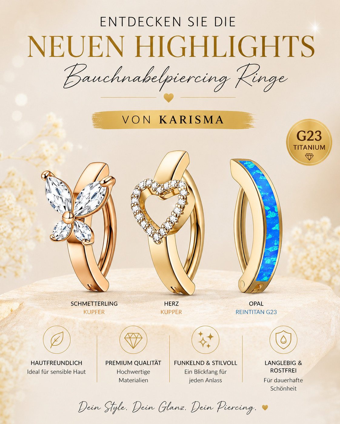 Karisma Schmuck Nasenpiercing aus Chirurgenstahl 316L Nasenstecker mit Kristallstein 3 oder 4mm, Zirkonia Frauenschmuck