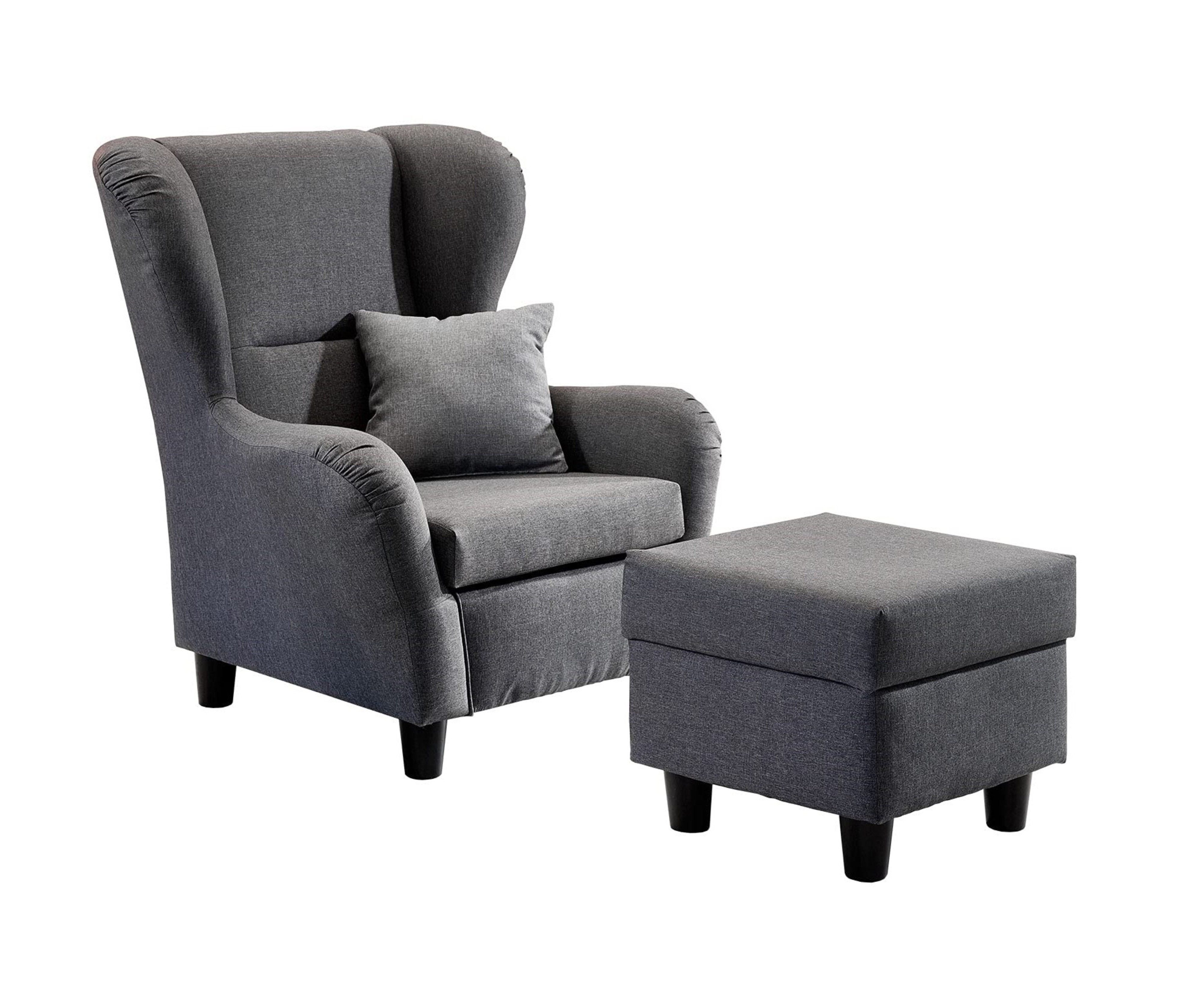 luma-home Ohrensessel 18001 (mit Hocker und Zierkissen, Wellenunterfederung günstig online kaufen