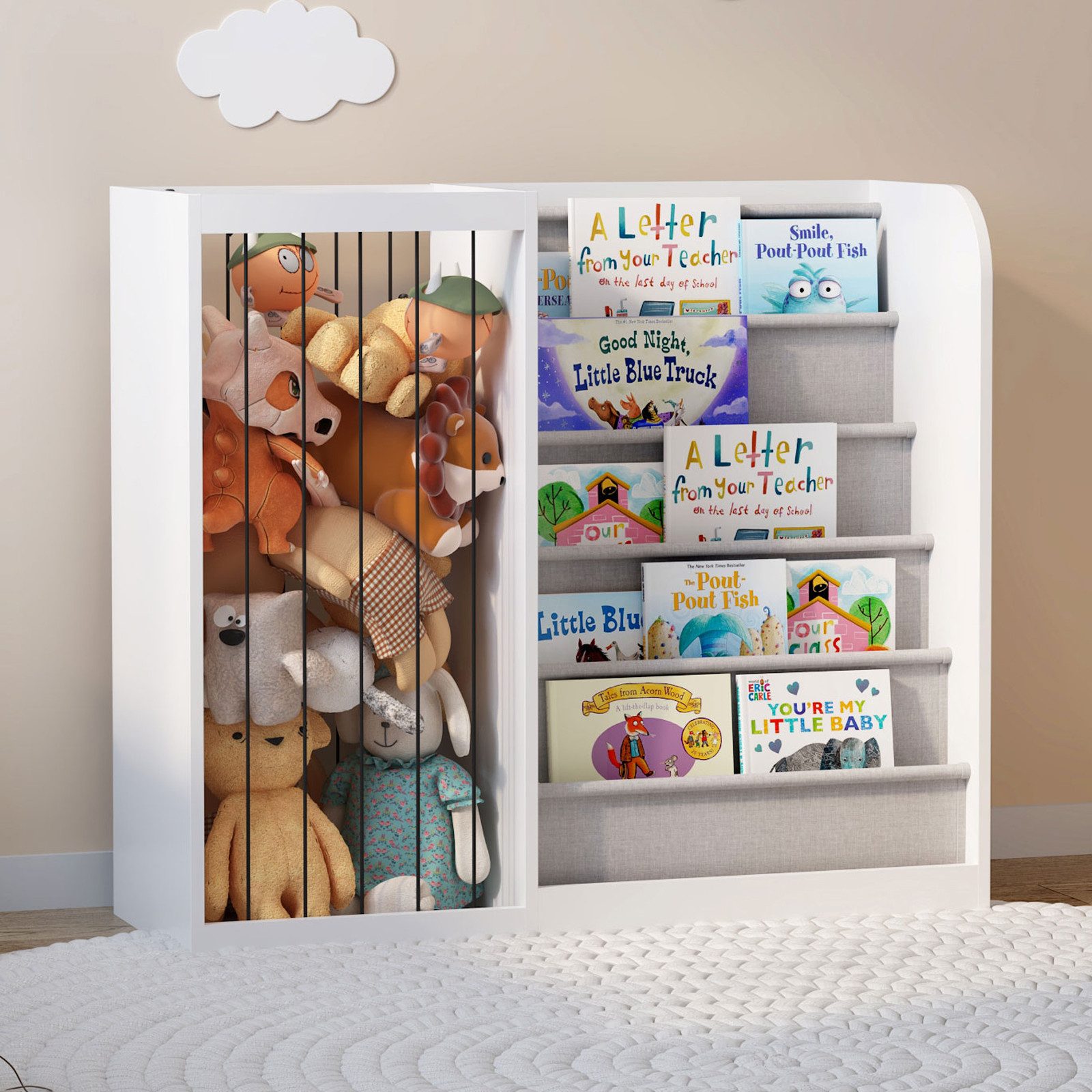 radelldar Kinderregal Bücherregal kinder mit Stofftier-Organizer&5 günstig online kaufen
