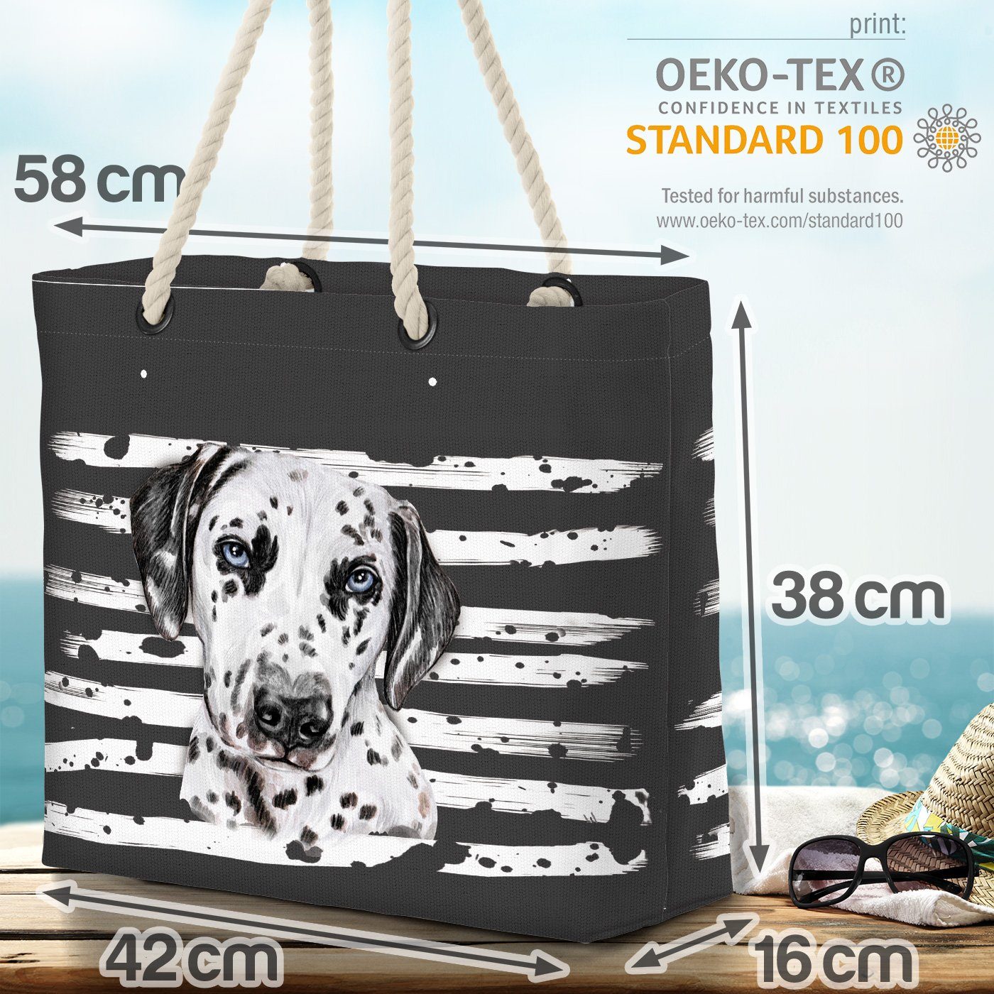 Hundetasche VOID Hund grau Strandtasche Haustier Dalmatiner (1-tlg),