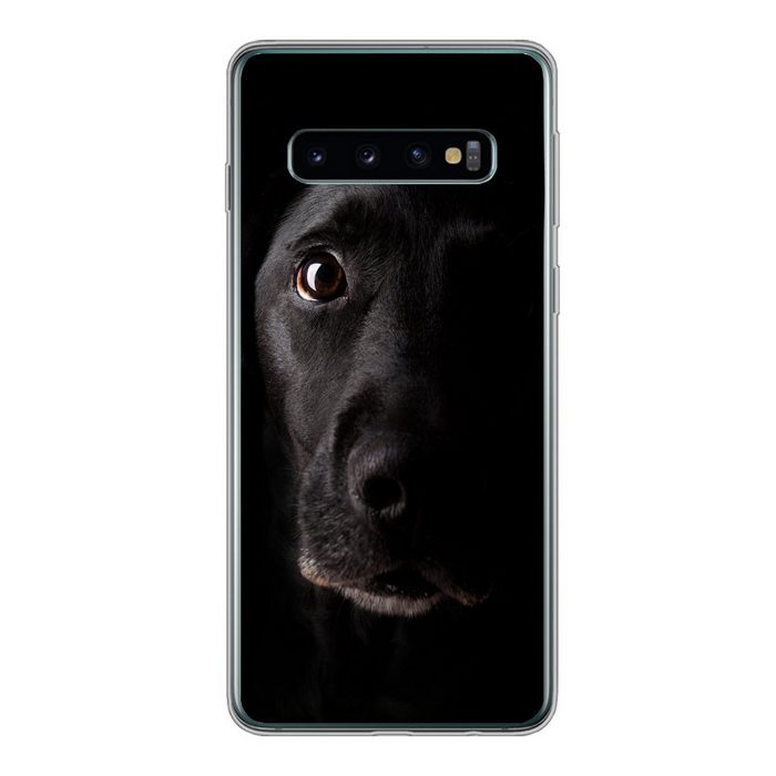 MuchoWow Handyhülle Ein schwarzer Labrador Retriever auf schwarzem Hintergrund Phone Case Handyhülle Samsung Galaxy S10 Silikon Schutzhülle