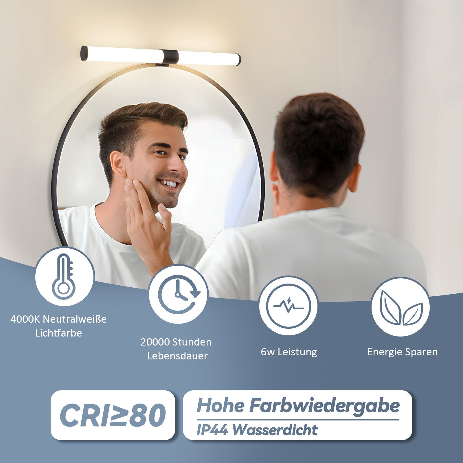 Glitzerlife Spiegelleuchte Weiß LED Spiegelleuchte - 40CM 6W Badlampe Wand Klemmbar IP44 Wasserdicht 4000K Neutralweiß Moderne Badlampe Für Badschrank Keller Küche_voghion.com