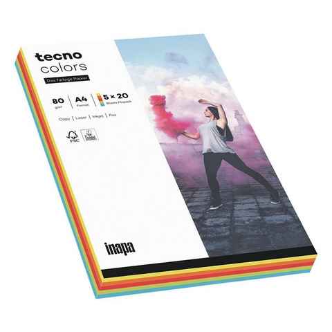 Inapa tecno Druckerpapier Rainbow, Intensivfarben-Mix, Format DIN A4, 80 g/m², 100 Blatt