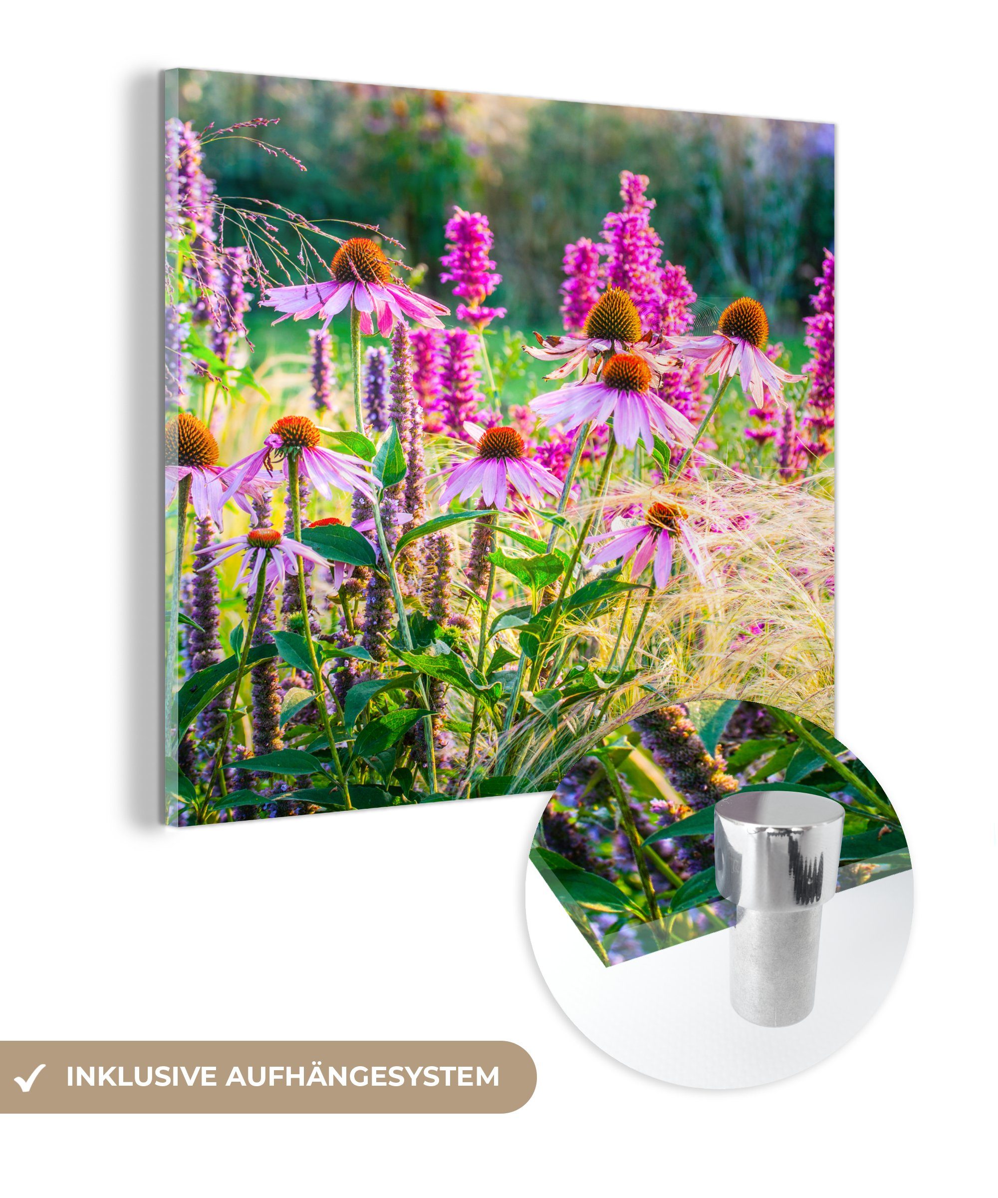 Blüten, MuchoWow Glas mit rosa Wandbild Ziergras Glasbilder auf Foto Glas St), - Acrylglasbild (1 Bilder - - Wanddekoration auf