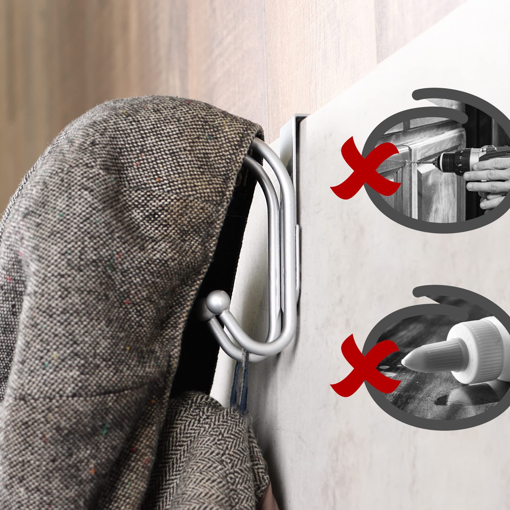 com-four Türhaken Türhaken - Doppel-Kleiderhaken mit Schaumstoff-Schutz für Zimmer, (4-St), Garderobenhaken zum Einhängen ohne Bohren – Bild 2 von 5