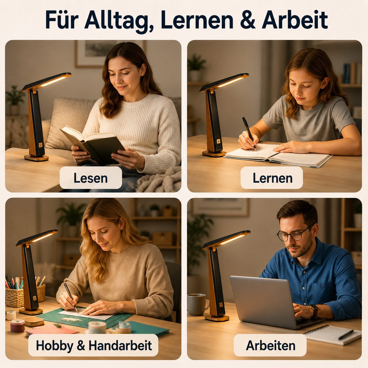 ibettertec LED Schreibtischlampe LED Tischlampe mit Akku, USB-C ladbar, Drei Farbtemperaturen, stufenloses Dimmen Tragbare Leseleuchte – Bild 4 von 5