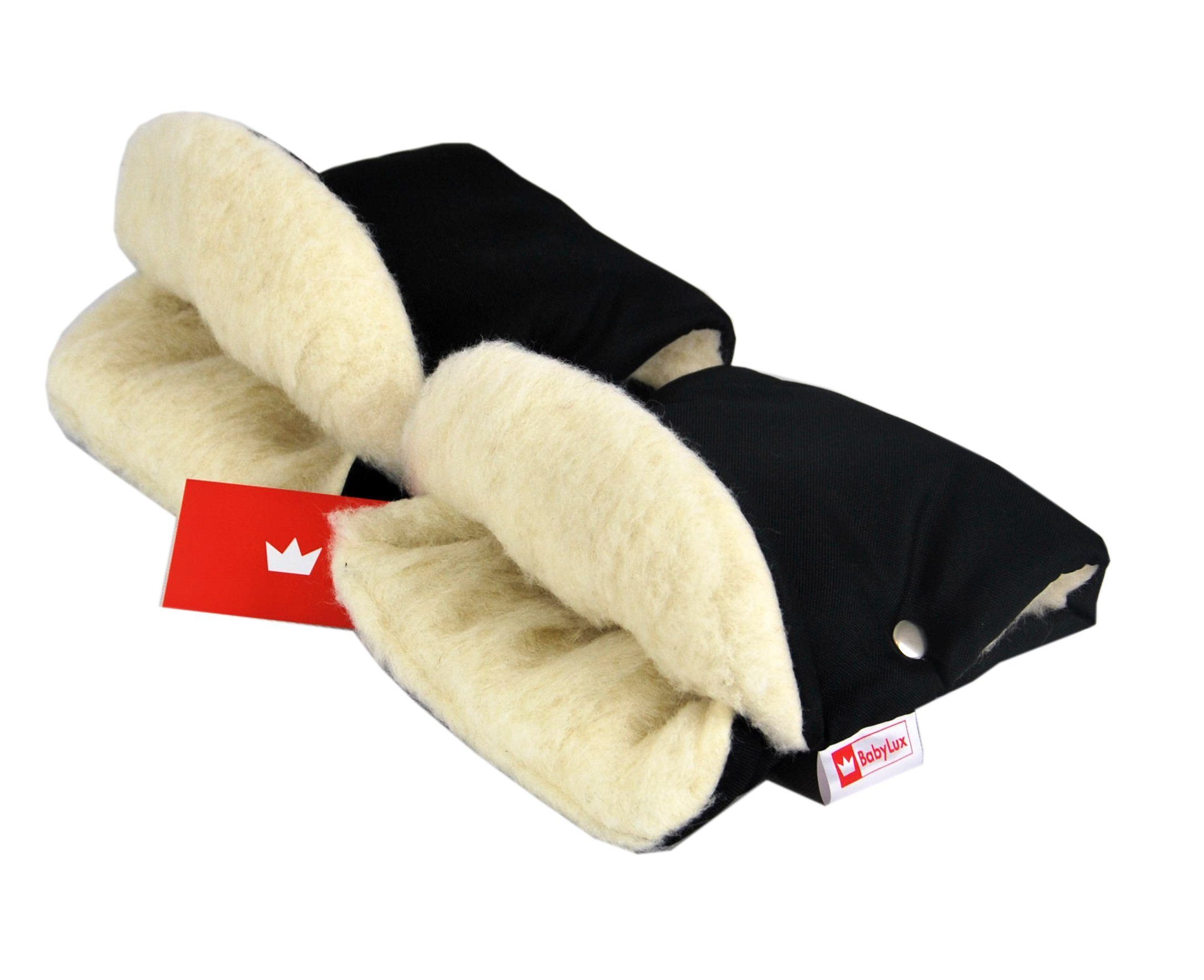 BabyLux Kinderwagen-Handwärmer BABYLUX Handmuff Handwärmer Kinderwagen Buggy Handschuh Lammwolle, 11. Schwarz + Lammwolle