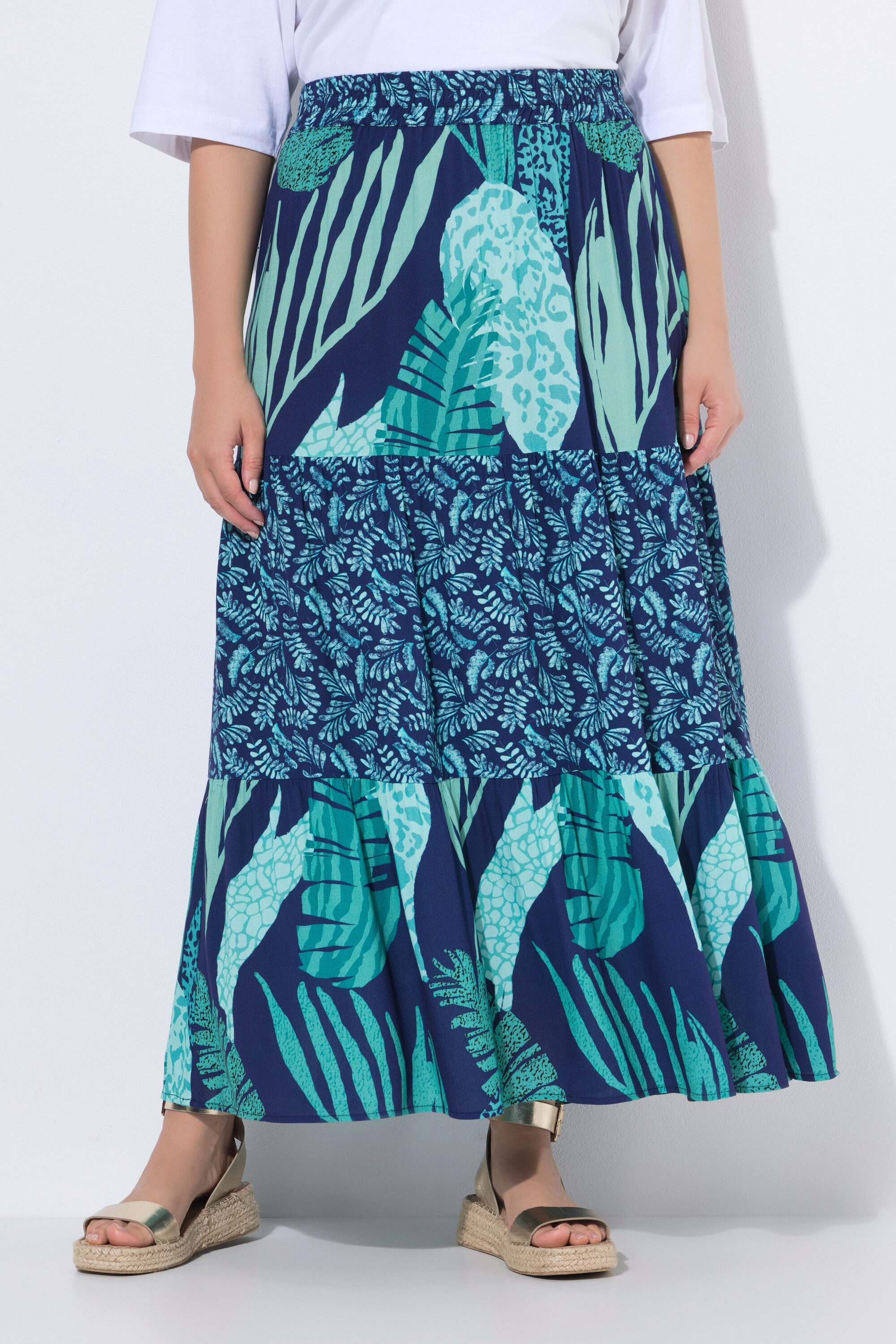 Ulla Popken Maxirock Maxirock Blätter A-Linie Elastikbund Volants