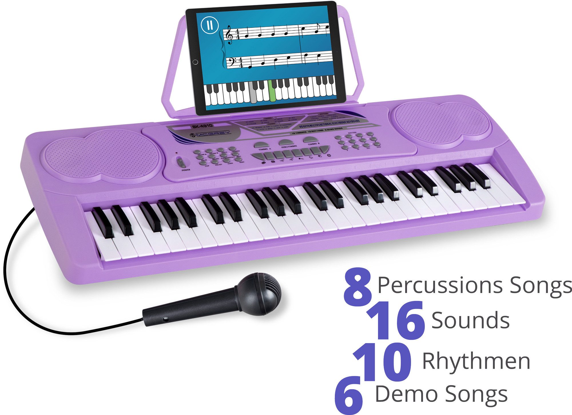 McGrey Home-Keyboard BK-4910 Einsteigerkeyboard mit 49 Tasten und Keyboardschule (Schule-Set, 2-St., inkl. Mikrofon, Notenständer & Schule), mit 16 Sounds, 10 Rhythmen und Lernfunktion