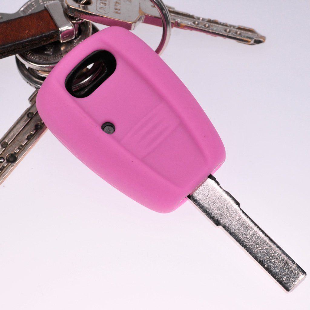 mt-key Schlüsseltasche Autoschlüssel Softcase Silikon Schutzhülle Rosa, für FIAT Panda Brava Bravo Punto Stilo 1 Tasten Funk Fernbedienung | Schlüsseltaschen