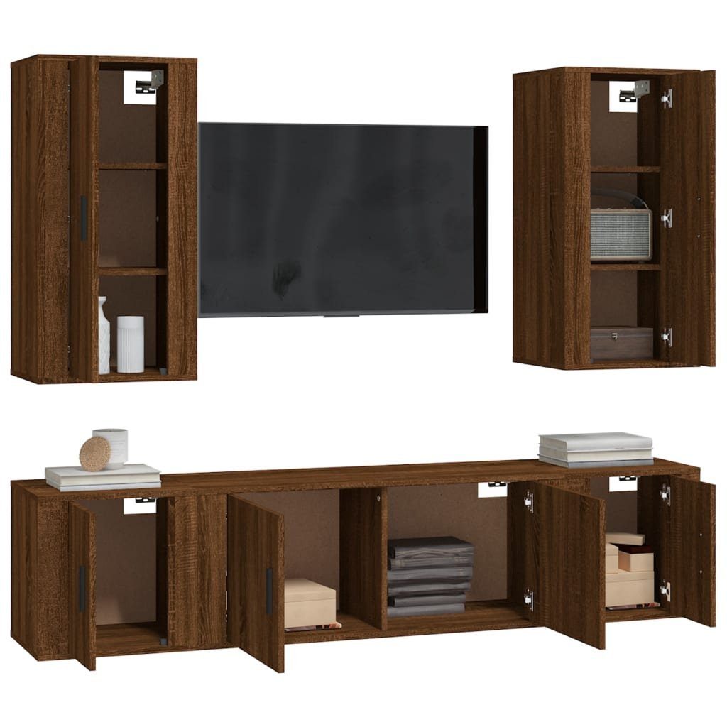 Braun TV-Schrank Holzwerkstoff 5-tlg. TV-Schrank-Set furnicato Eichen-Optik