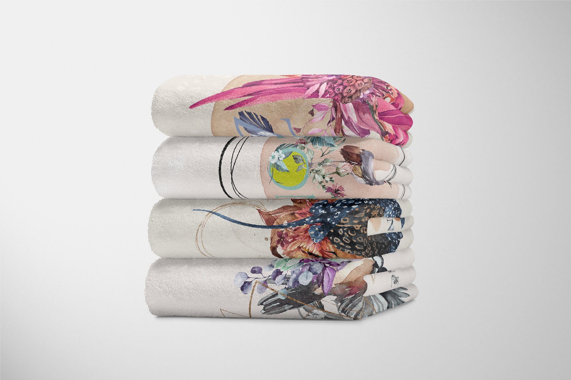 Baumwolle-Polyester-Mix Sinus Saunatuch Blumen Handtücher Art Handtuch Kunstvoll Handtuch Rochen Strandhandtuch Ozean Motiv, (1-St), Kuscheldecke
