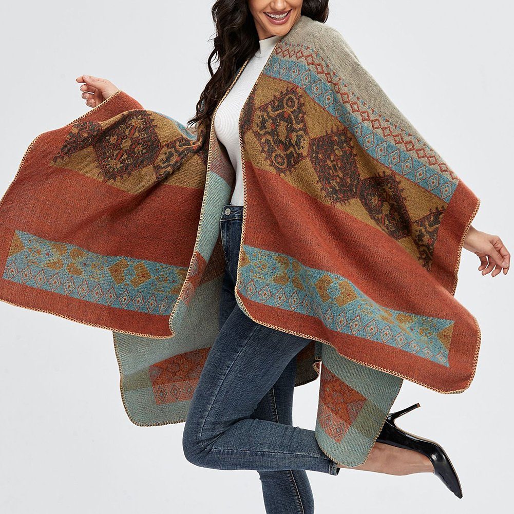 Damen Poncho-Umhang,Deckenstoffschaln Modeschal ManKle 130*150cm