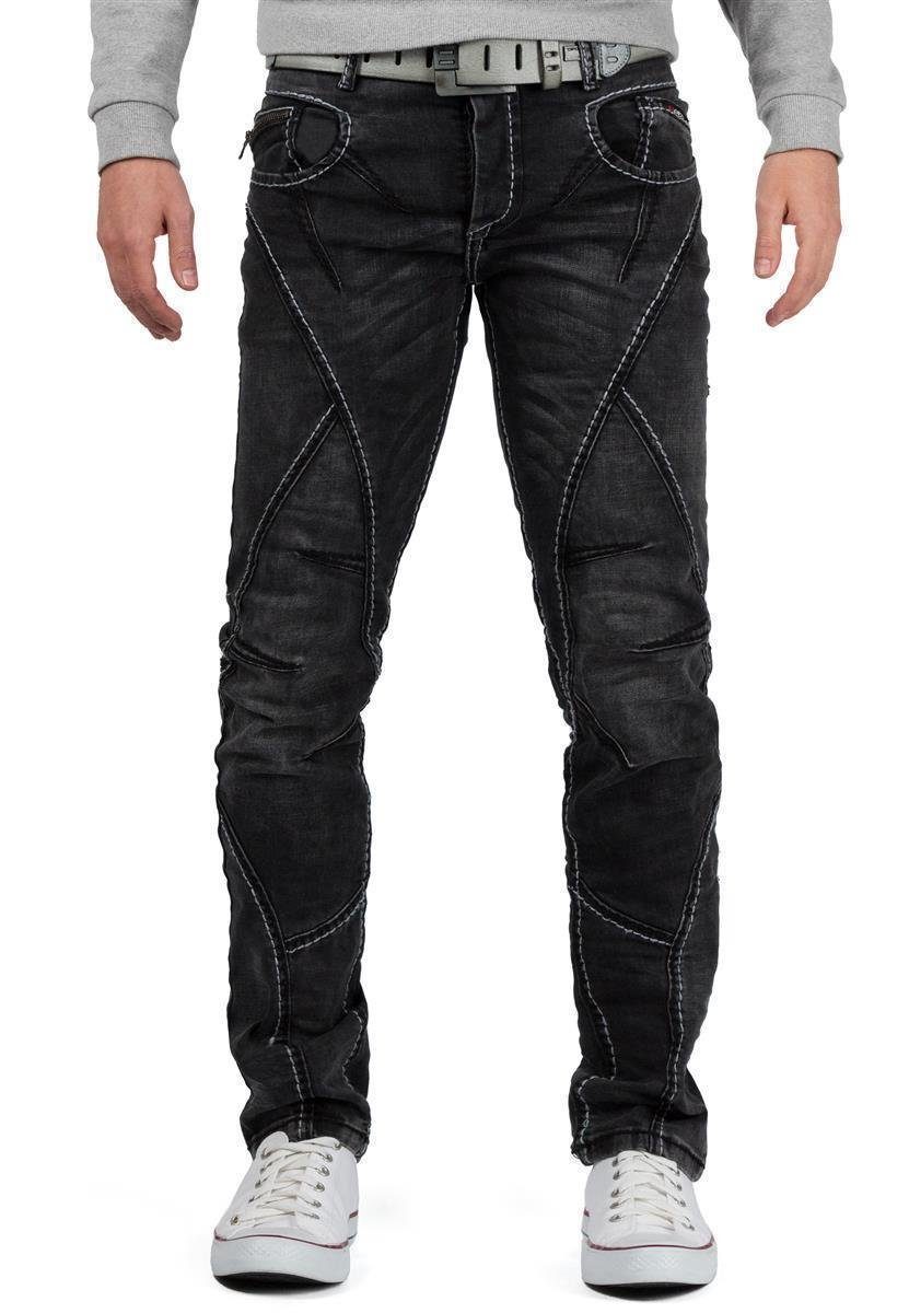 5-Pocket-Jeans weißen BA-CD288 in Herren mit Cipo Hose Baxx Schwarz & Kontrastnähten