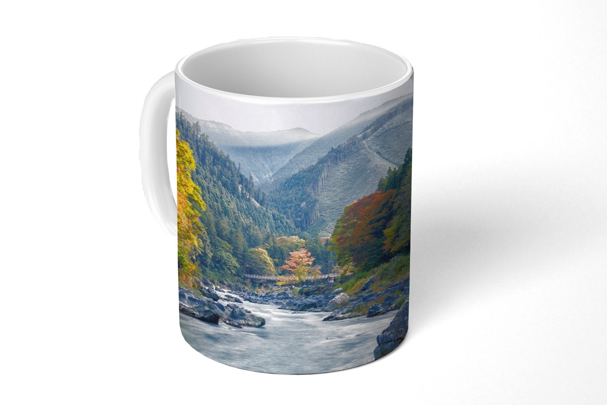 [Super günstig und kostenloser Versand!] MuchoWow Tasse Kaffeetassen, Teetasse, Fluss mit bei Herbstfarben, Keramik, Okutama Japan Becher, in Geschenk Teetasse