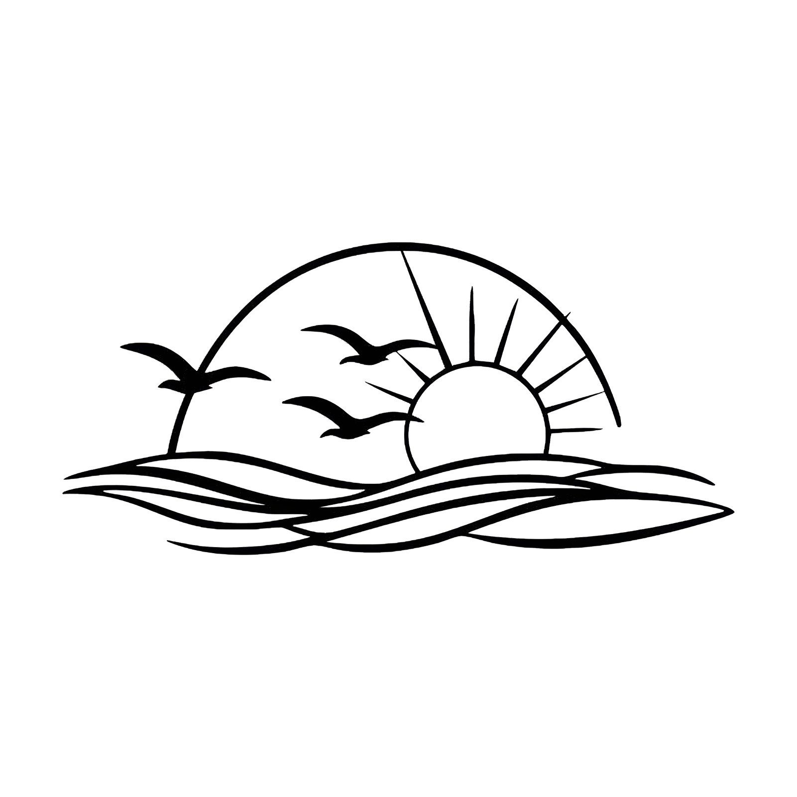 Jumpeak Wanddekoobjekt Wanddeko mit Sonnen und Möwen,Sonnenuntergang,Meereswellen,Strichkunst, Metall,4 Farbe,5 Maße,Strandhorizont,Tropischer,Minimalistischer