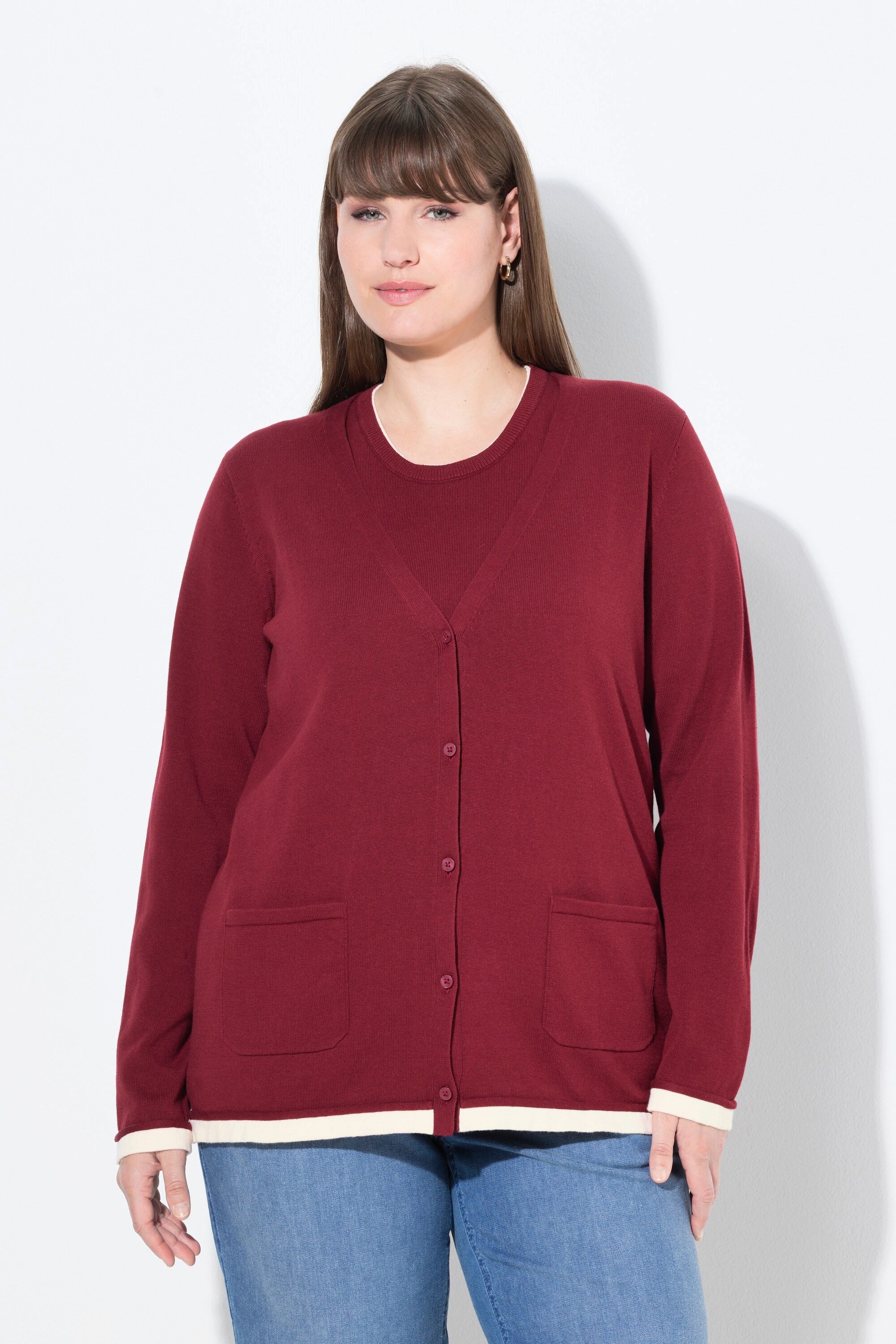 Ulla Popken Strickjacke Strickjacke V-Ausschnitt Langarm günstig online kaufen