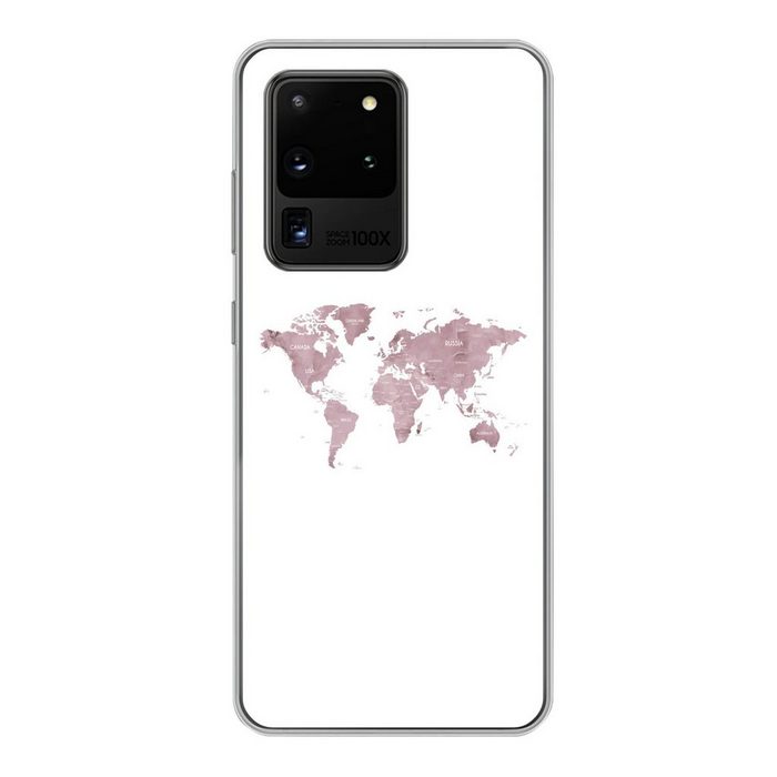 MuchoWow Handyhülle Weltkarte - Rosa - Weiß Phone Case Handyhülle Samsung Galaxy S20 Ultra Silikon Schutzhülle