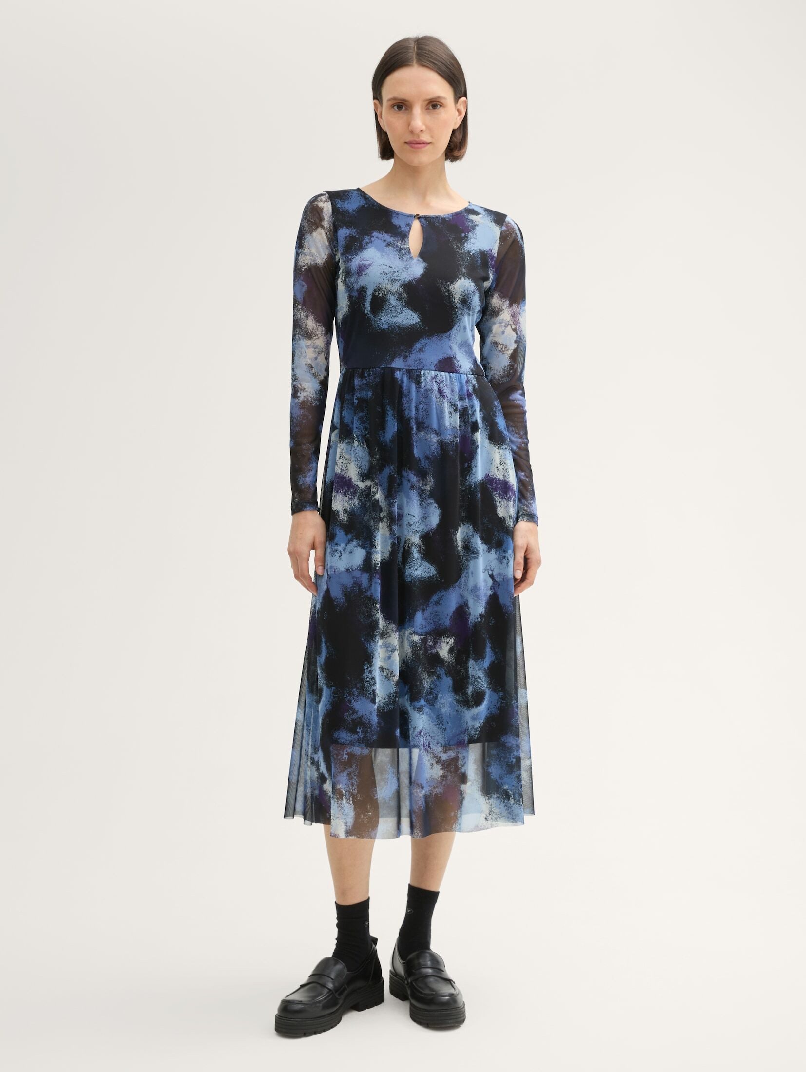 TOM TAILOR Sommerkleid Gemustertes Mesh-Midikleid günstig online kaufen
