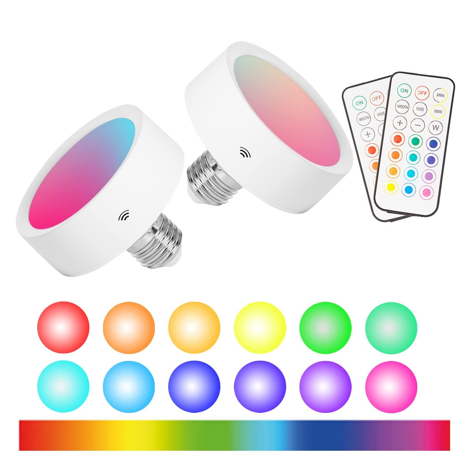 Sunicol LED-Leuchtmittel LED Spot Glühbirnen Küche Keller Puck Lichter mit Dimmbar Timer, 1 St., Nachtlicht E26/E27 Spot Lampe Birne mit Fernbedienung RGB/3 Farbe RGB-B