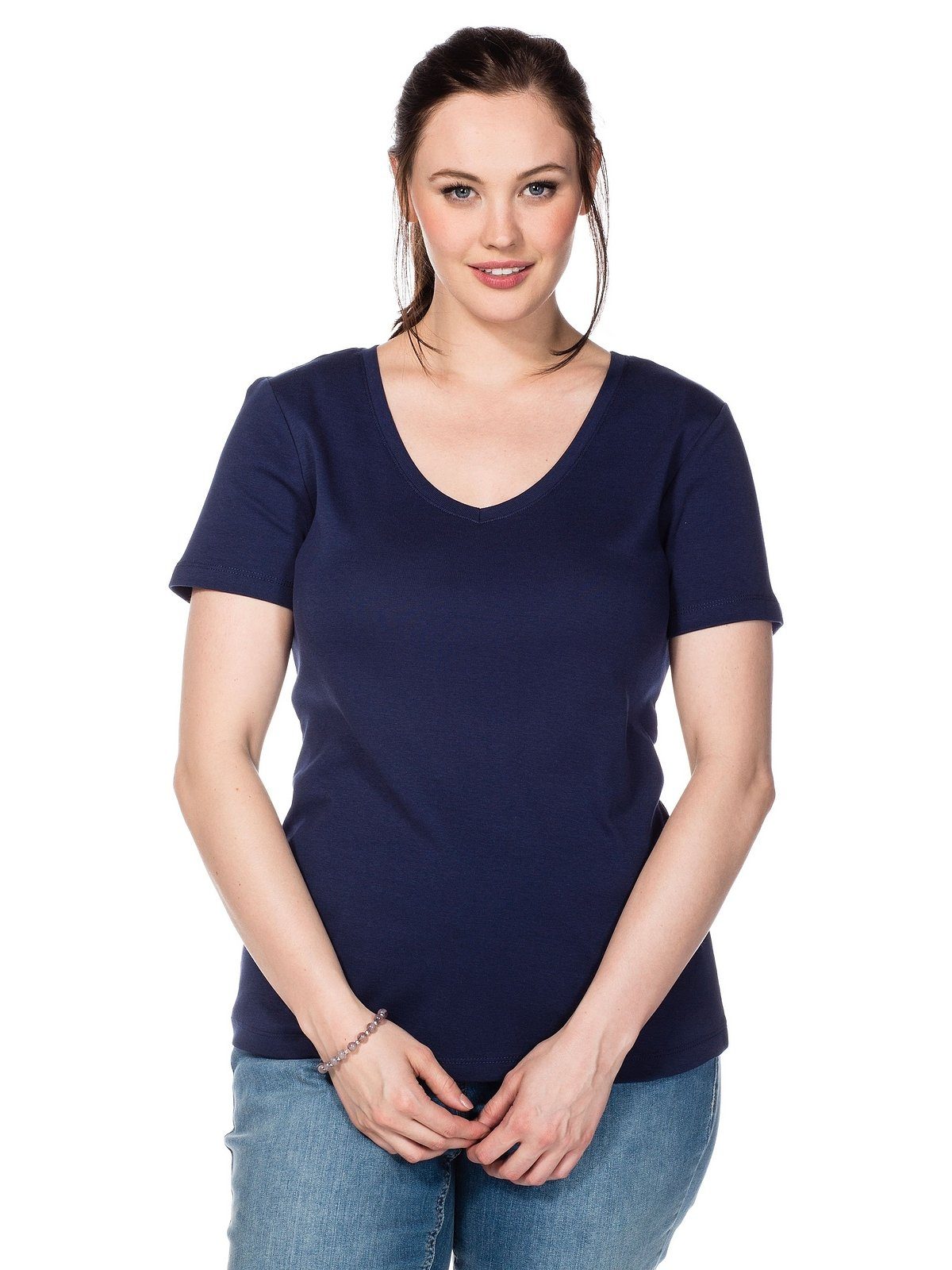 Sheego T-Shirt Große Größen aus fein gerippter Qualität marine