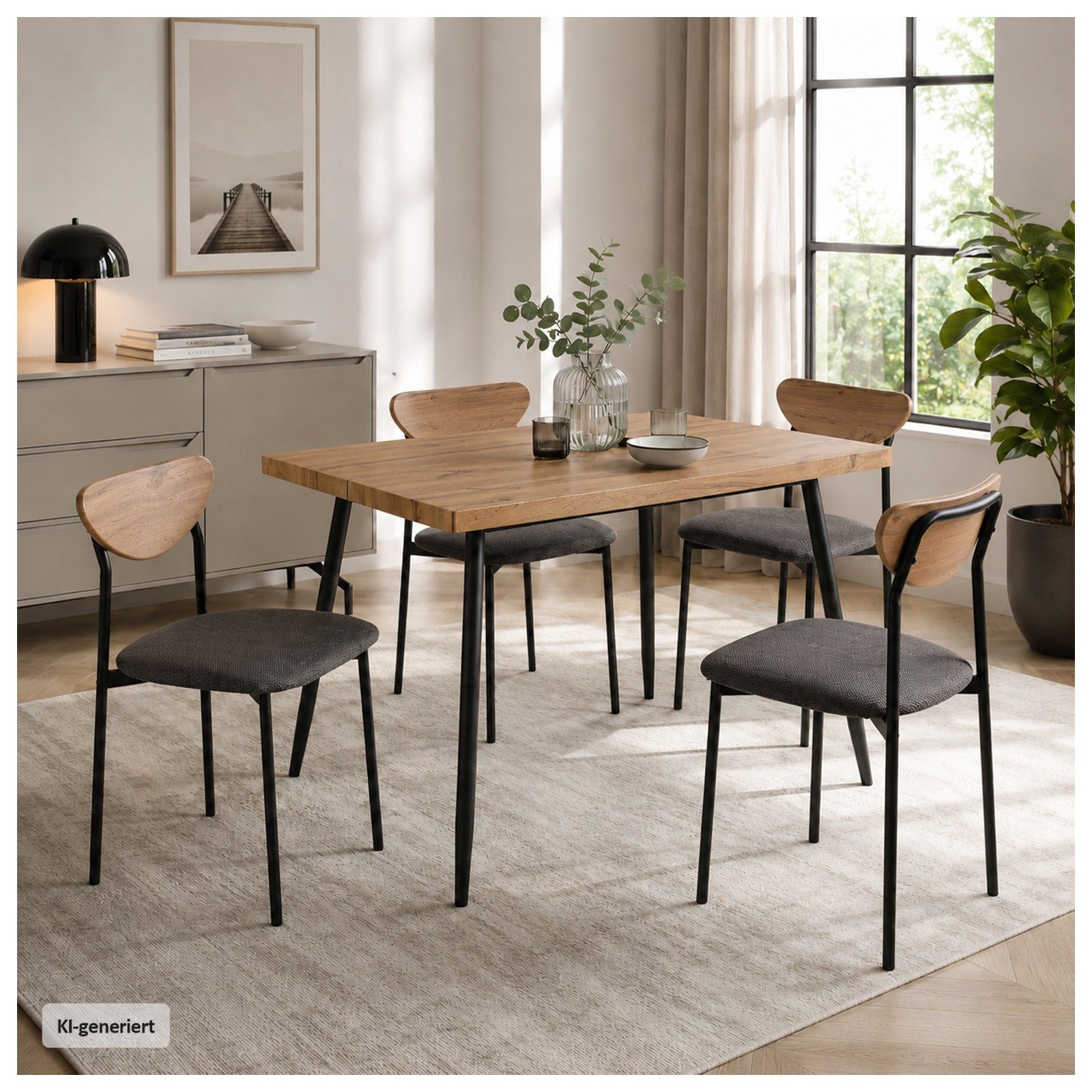 HTI-Living Essgruppe Tischgruppe Enrico 5-teilig Artisaneiche, (Set, 5-tlg., 1 Tisch, 4 Stühle), Rechteckiger Esstisch mit 4 Polsterstühlen