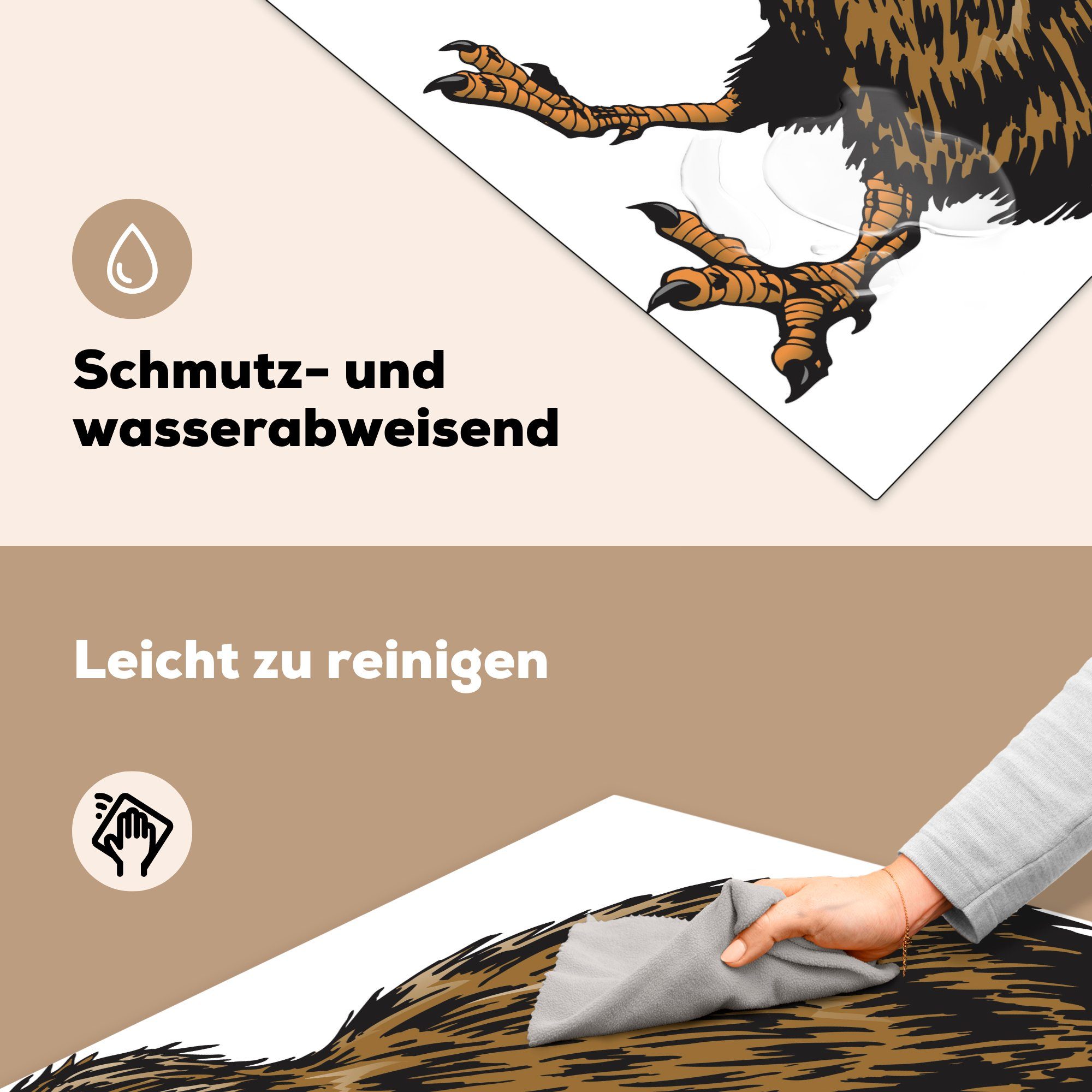 braunen tlg), (1 Illustration küche eines MuchoWow Vinyl, 78x78 für Ceranfeldabdeckung, cm, Herdblende-/Abdeckplatte Kiwi-Vogels, Arbeitsplatte