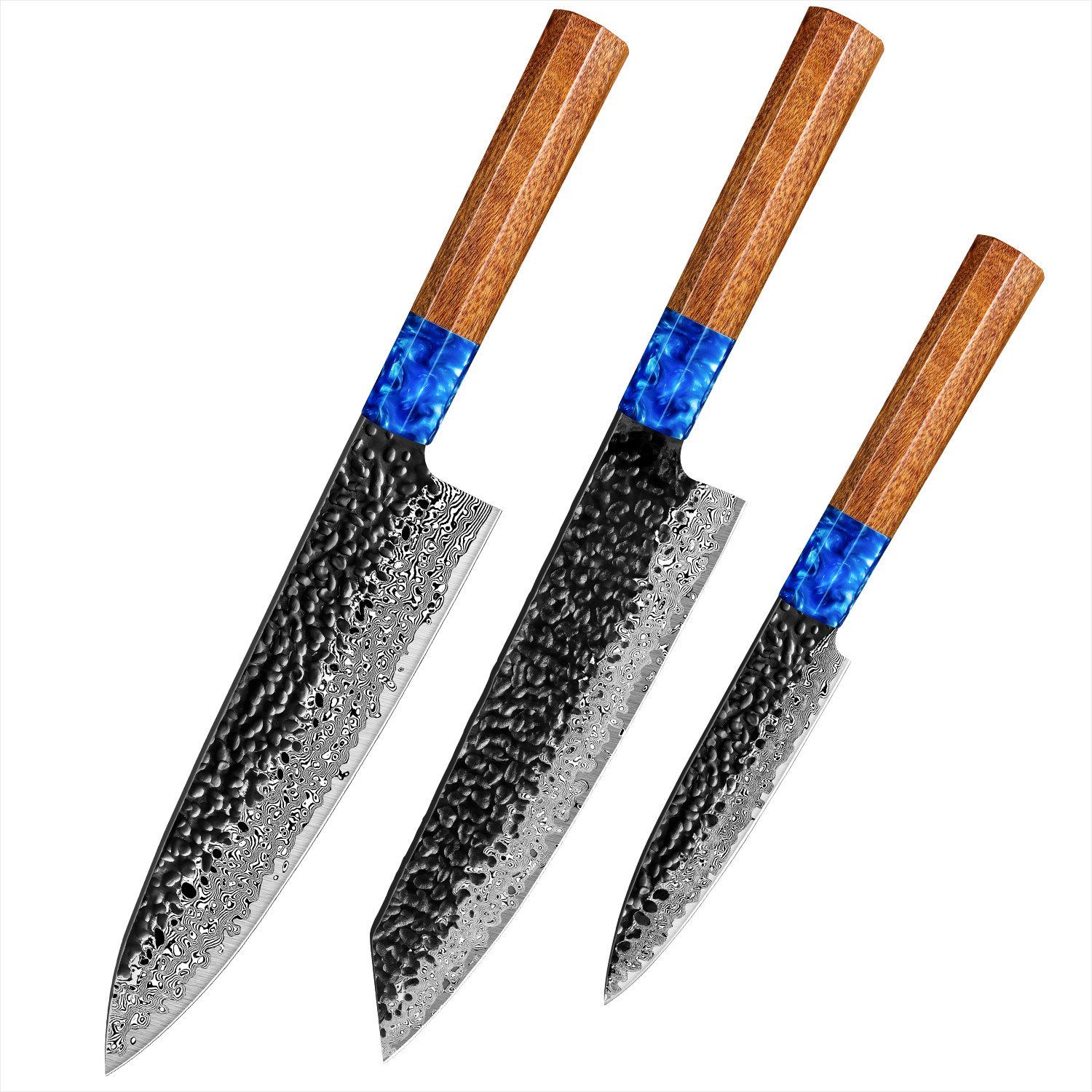 KingLux Messer-Set 3tlg. Damast Küchenmesserset Chef Kiritsuke Allzweckmesser (3-tlg)