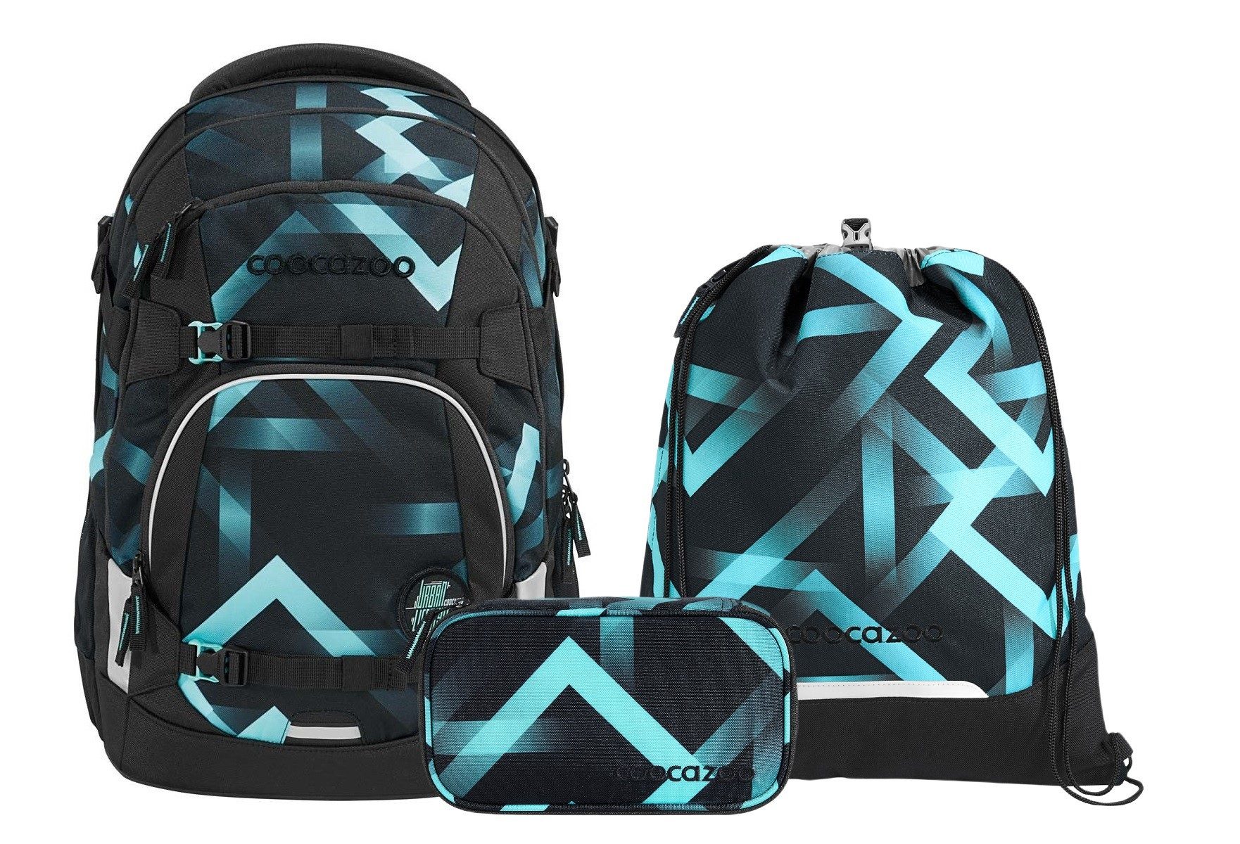 coocazoo Schulranzen Schulrucksack-Set MATE Laser Lights 3-teilig, Kollektion 2025 (3-teilig), ergonomisch, reflektiert, Körpergröße: 135 - 180 cm