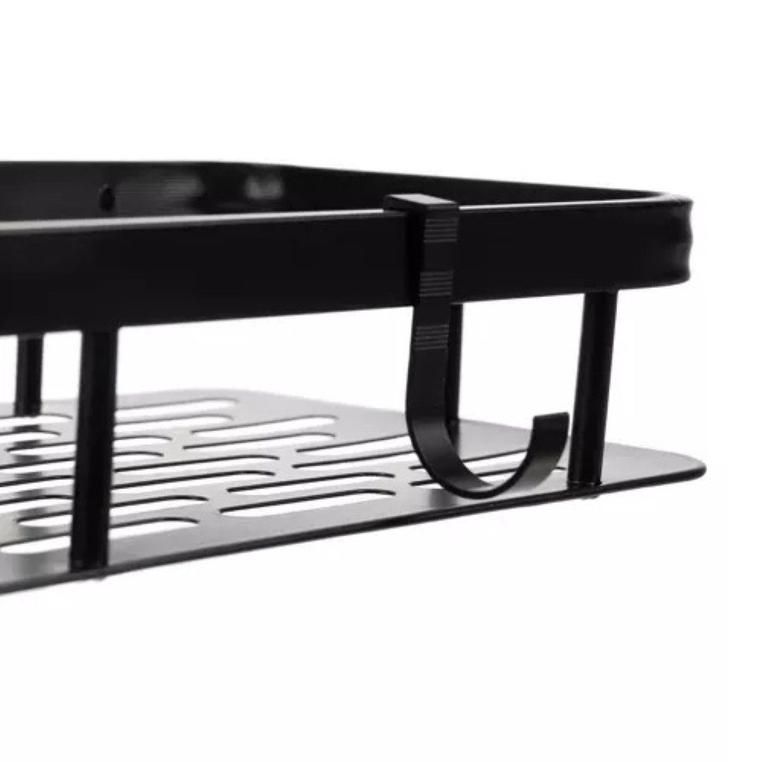 Ruhhy Duschablage Aluminium Badezimmerregal Set - Schwarz, 2-teilig, ohne Bohren, Aluminium-Badezimmerregal-Set, schwarz, 2-teilig mit Zubehör., Aluminiumregale – Bild 5 von 5