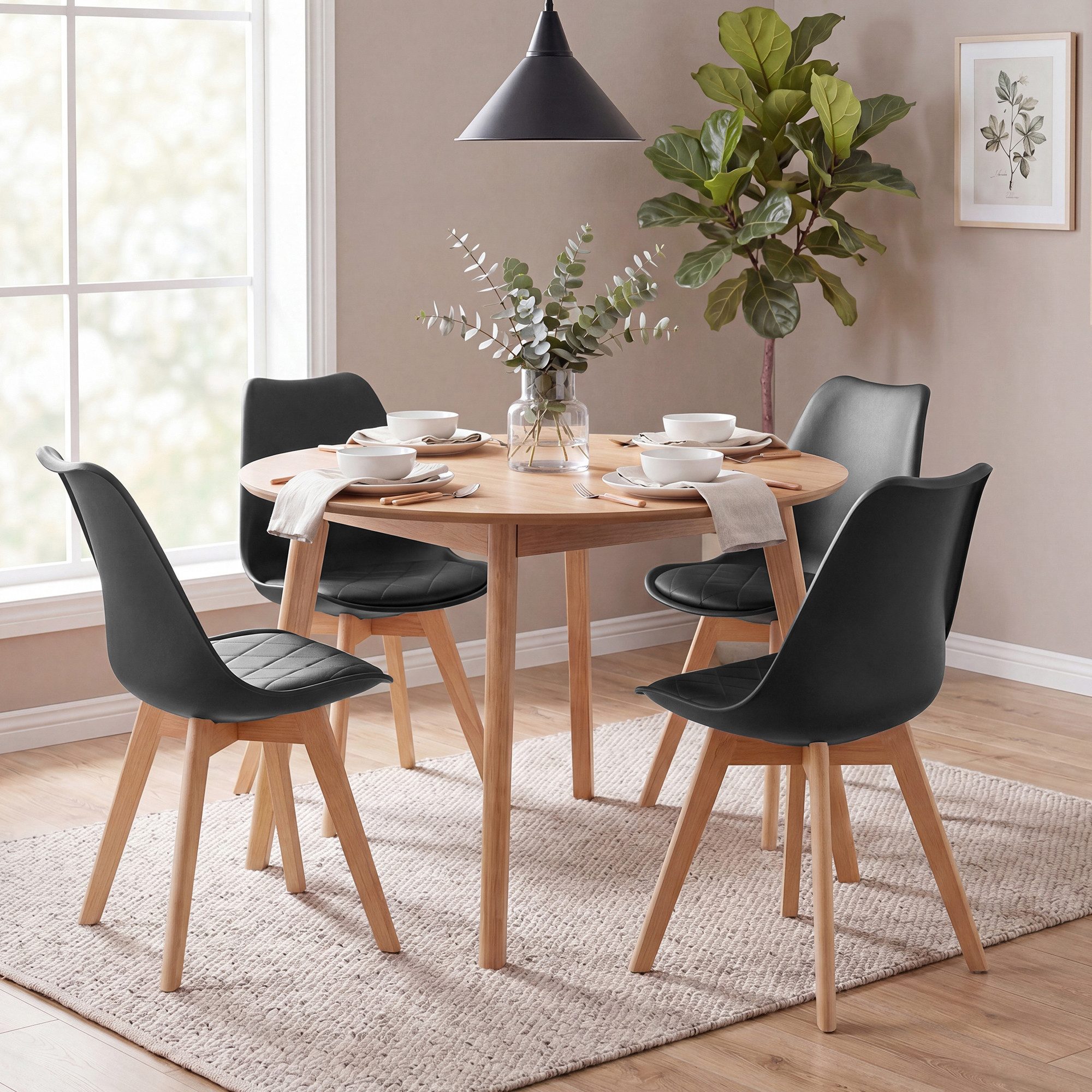 VASAGLE Esszimmerstuhl aus PU-Leder und Buchenholz, für Esszimmer und Büro, Gepolsterte Küchenstühle, 4er Set, 46,5 x 57 x 79 cm – Bild 3 von 5