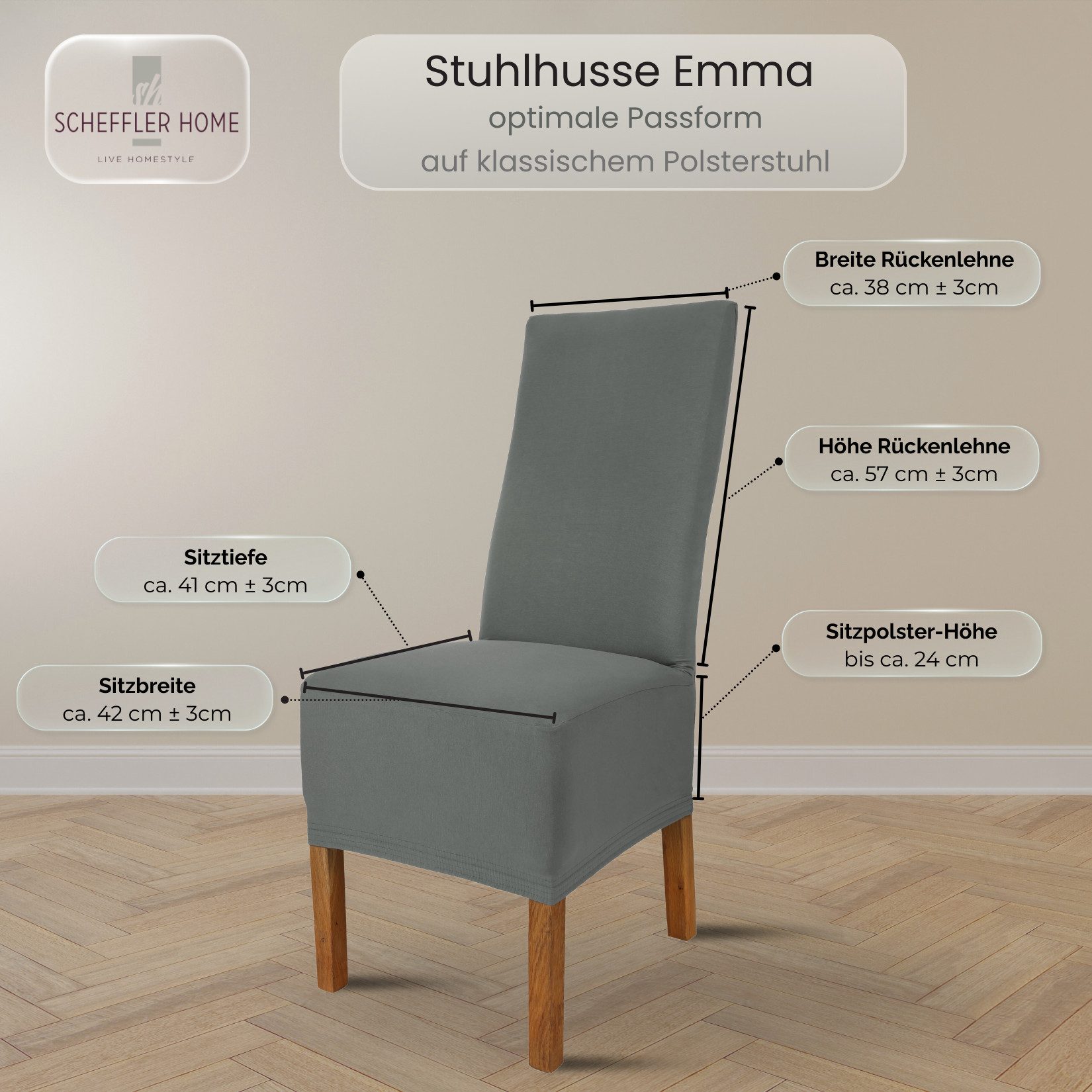 sh SCHEFFLER-HOME LIVE HOMESTYLE Stuhlhusse Moderner Stuhlbezug "Emma" aus elastischer Baumwolle Cottina, abnehmbarer & waschbarer Spannbezug für Stühle