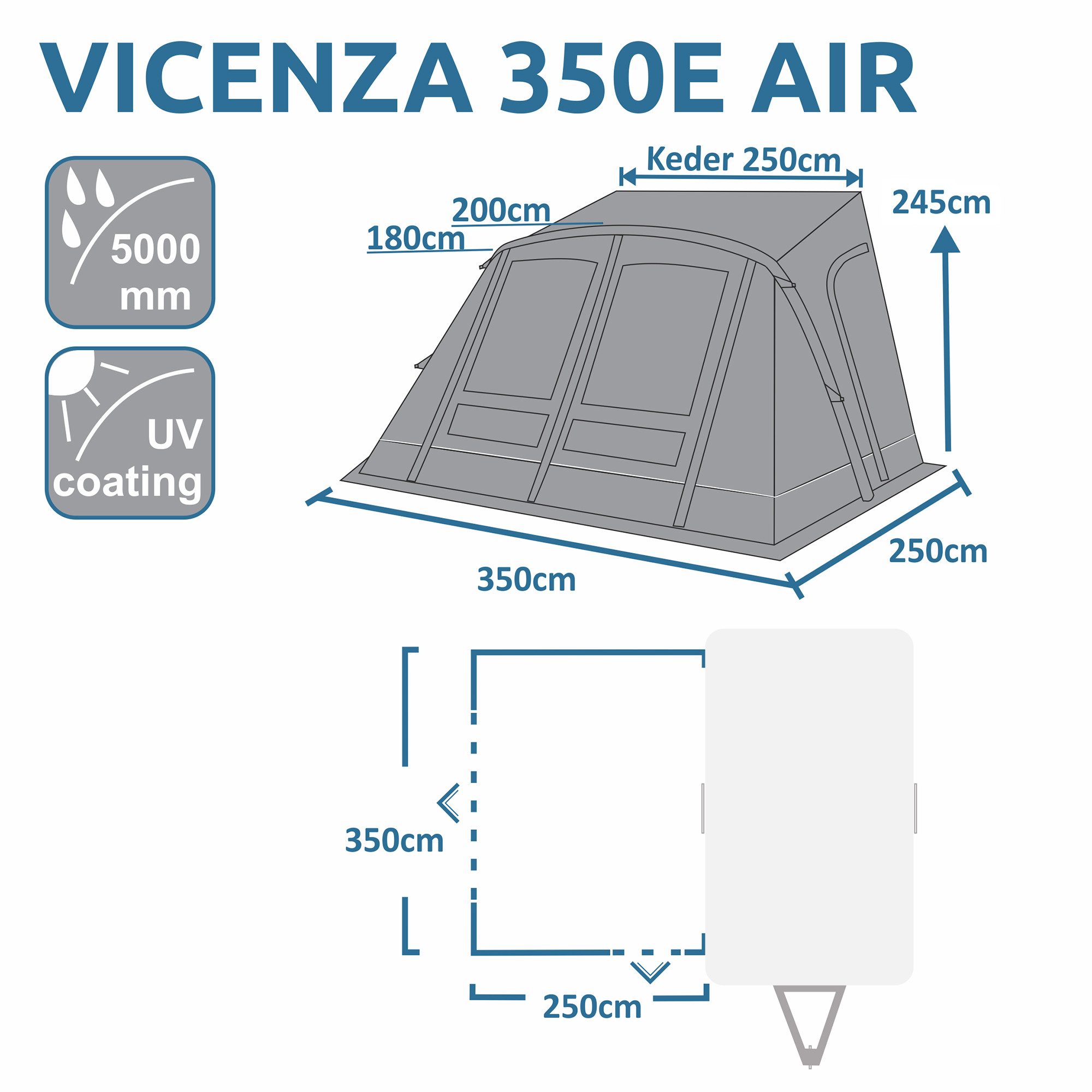 yourGEAR Vorzelt your GEAR Vicenza 350E AIR - aufblasbares Vorzelt 350 x 250 cm, Personen: 0