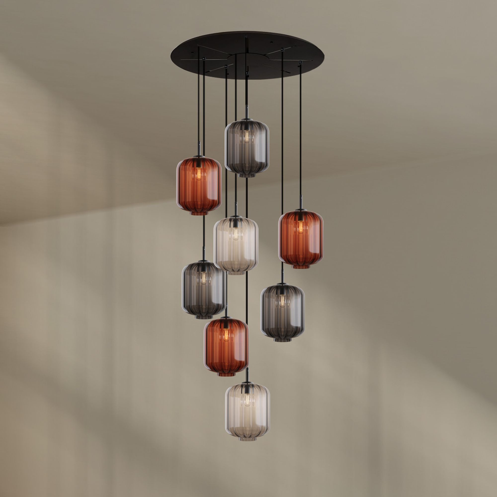 s.luce Pendelleuchte Velo Galerieleuchte 8-flammig Ø 80cm Baldachin Ø 25cm Mehrfarbig