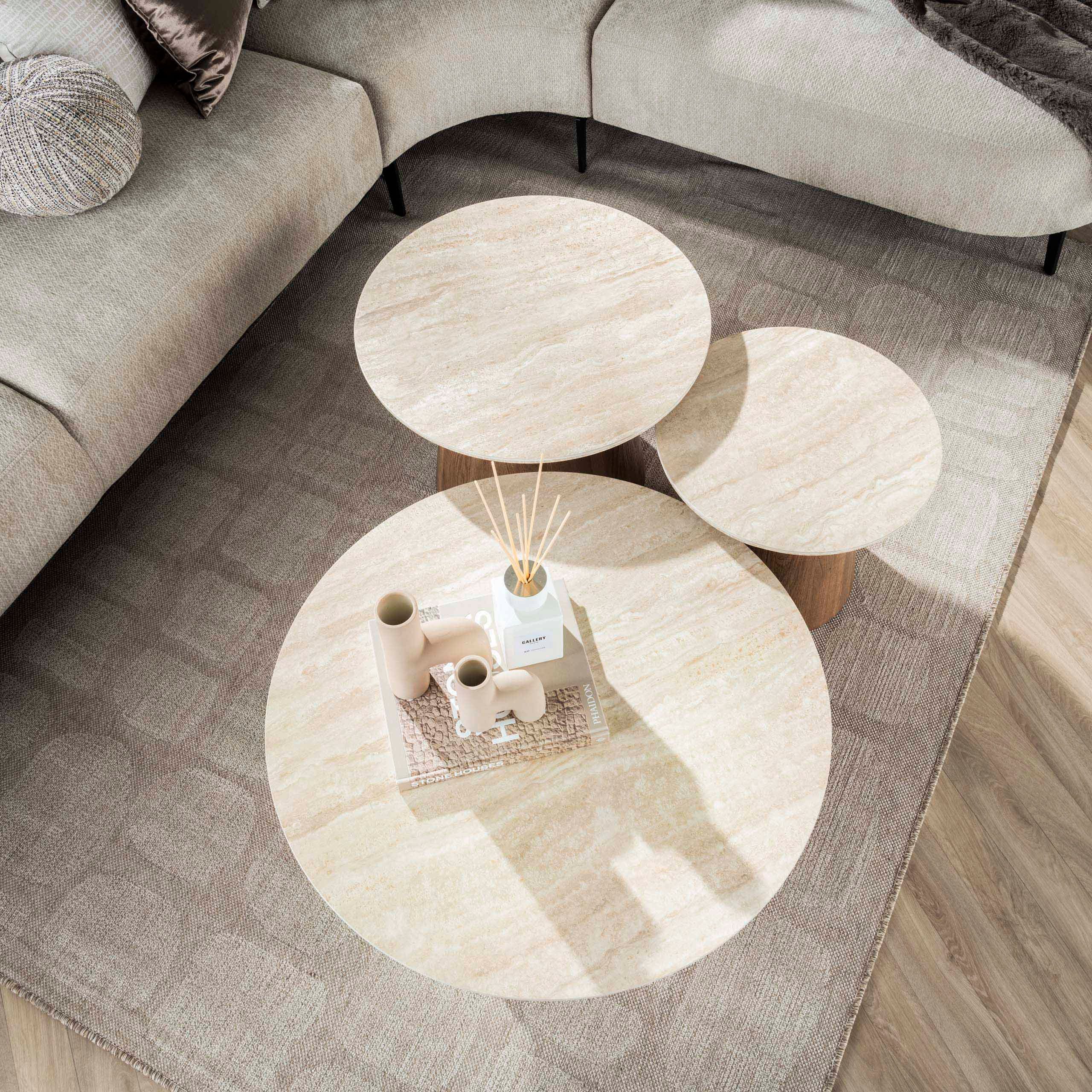 Sitheim-Europe Couchtisch Couchtisch Romano rund Set aus 3 / Keramik travertin (1-St., 3er set)
