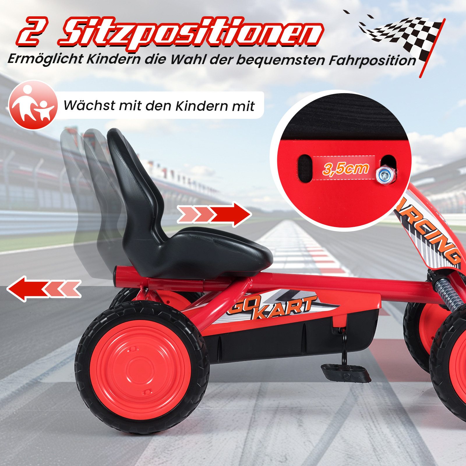 COSTWAY Go-Kart, Kinderauto mit Pedal, verstellbarem Sitz, bis 30 kg