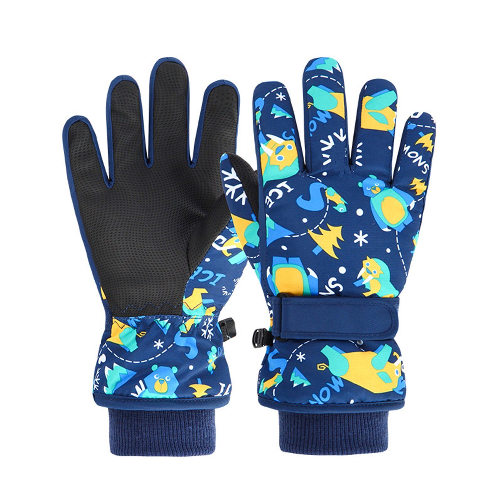 Rutaqian Skihandschuhe Kinder Winter Skihandschuhe Wasserdicht Fleece Fahrradhandschuhe Winddichte Winterhandschuhe Skifahren Snowboard Warme Handschuhe Marineblau