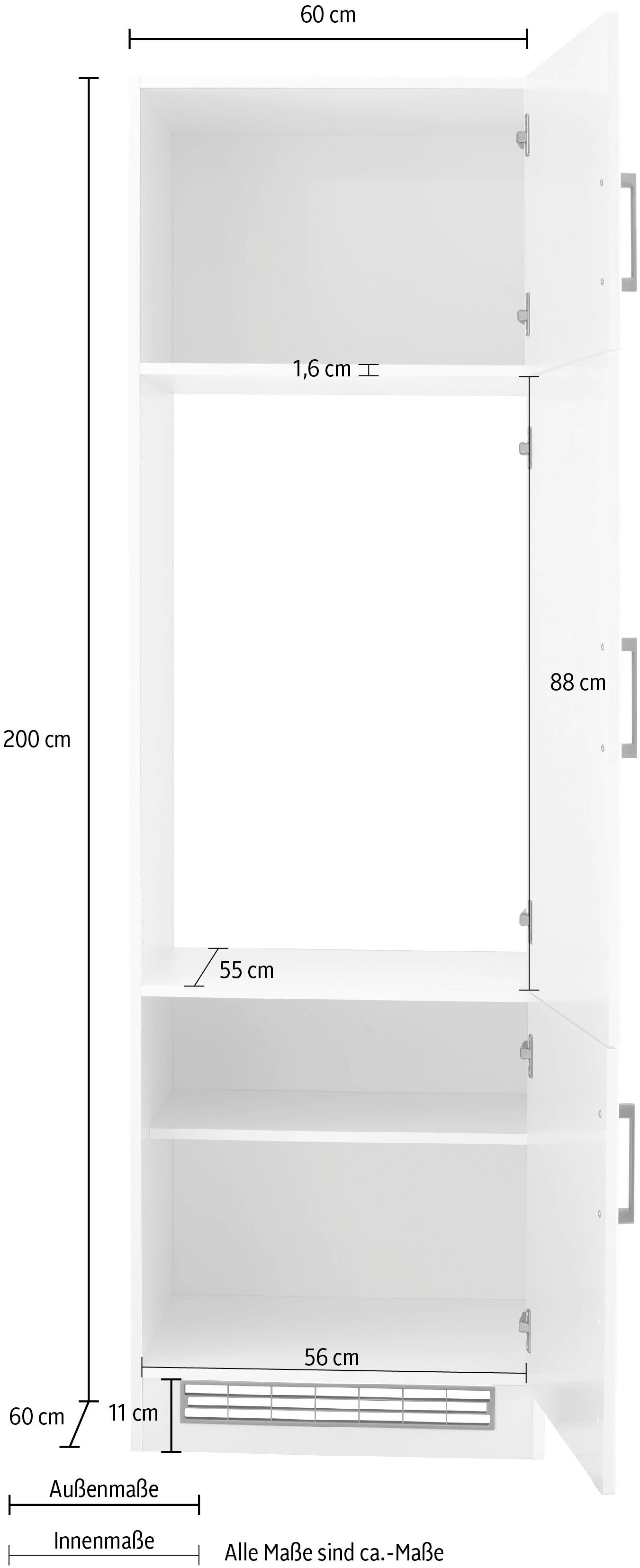 HELD MÖBEL Kühlumbauschrank Tinnum 60 200 mit weiß cm weiß | 88 cm breit, Nischenmaß cm Metallgriffe, hoch