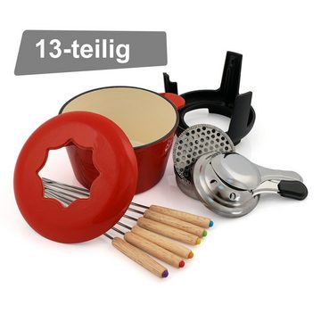 BBQ-Toro Fonduetopf 13-teiliges Gusseisen Fondue Set für 6 Personen, 1 L, emailliert, Gusseisen (Set, 13-tlg)