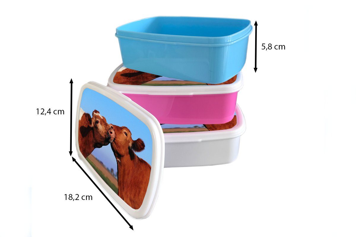 MuchoWow Brotbox für Braun, weiß Jungs Lunchbox - Erwachsene, Kühe Kinder und und für Brotdose, Sommer - Kunststoff, Mädchen (2-tlg),