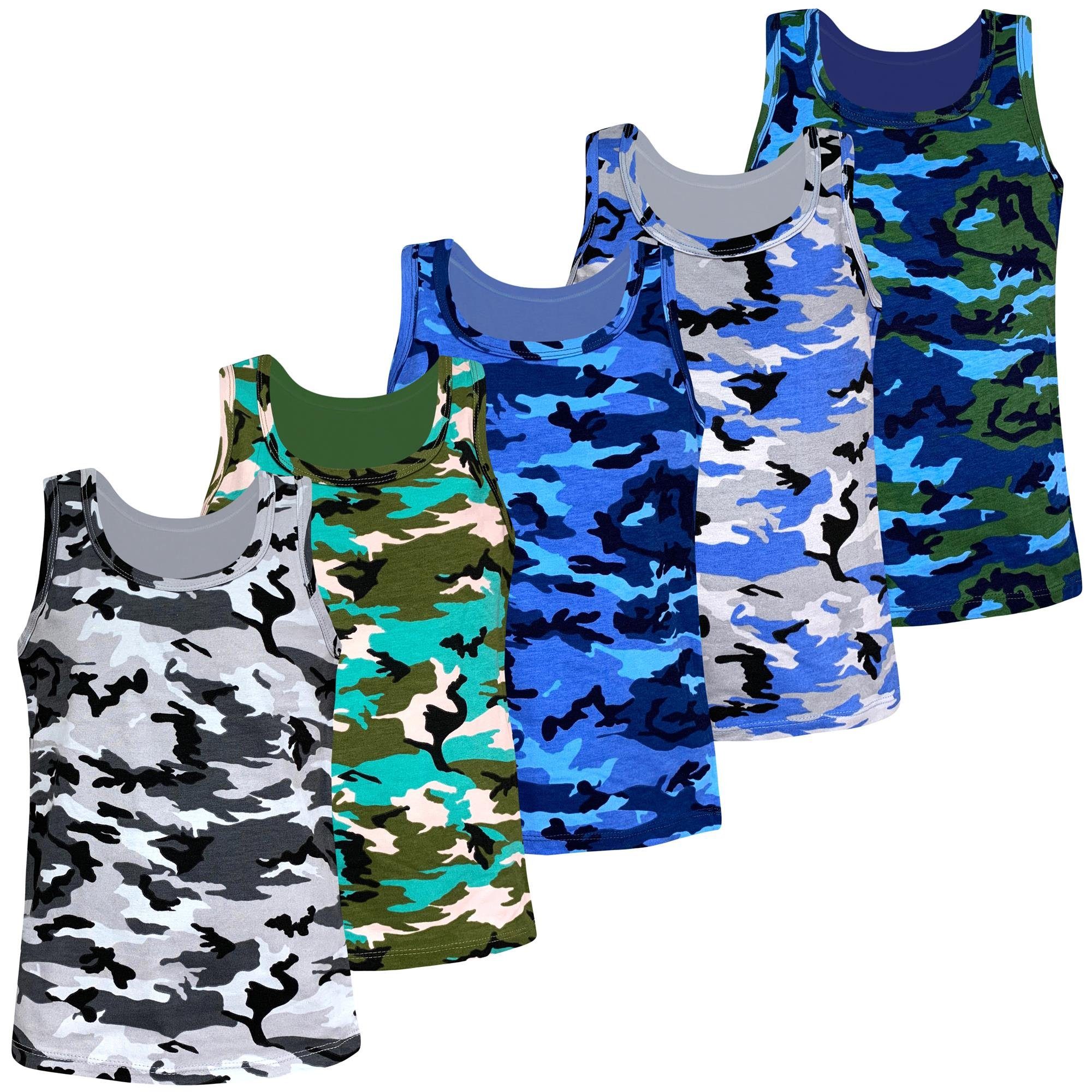 LOREZA Unterhemd 5er Set Jungen Unterhemden - Camouflage - Bunt (Spar-Packung, 5-St., 5er Pack)
