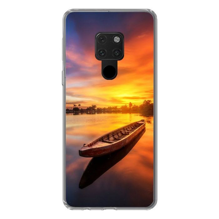 MuchoWow Handyhülle Boot - Wasser - Sonnenuntergang - Orange - Wasser Phone Case Handyhülle Huawei Mate 20 Silikon Schutzhülle