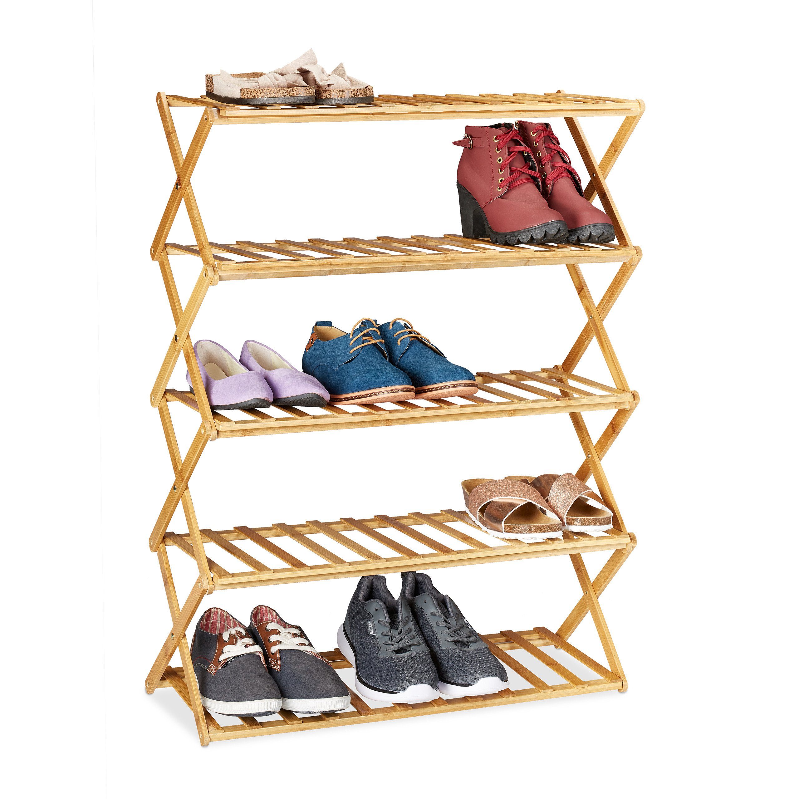 Schuhregal Faltbares Schuhregal aus Bambus