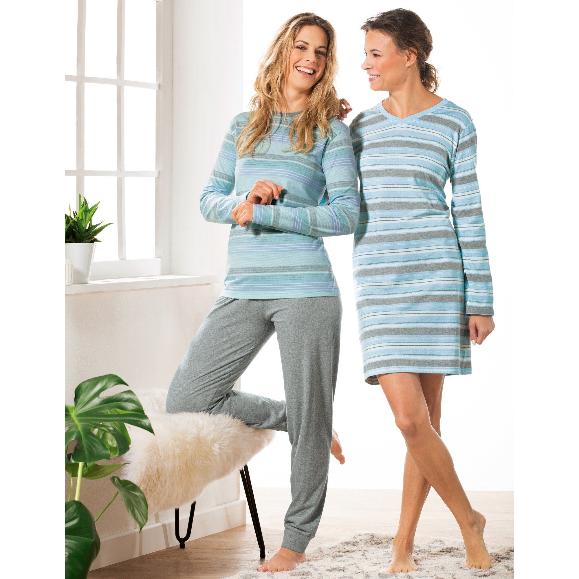 REDBEST Single-Jersey Damen-Schlafanzug Streifen Pyjama