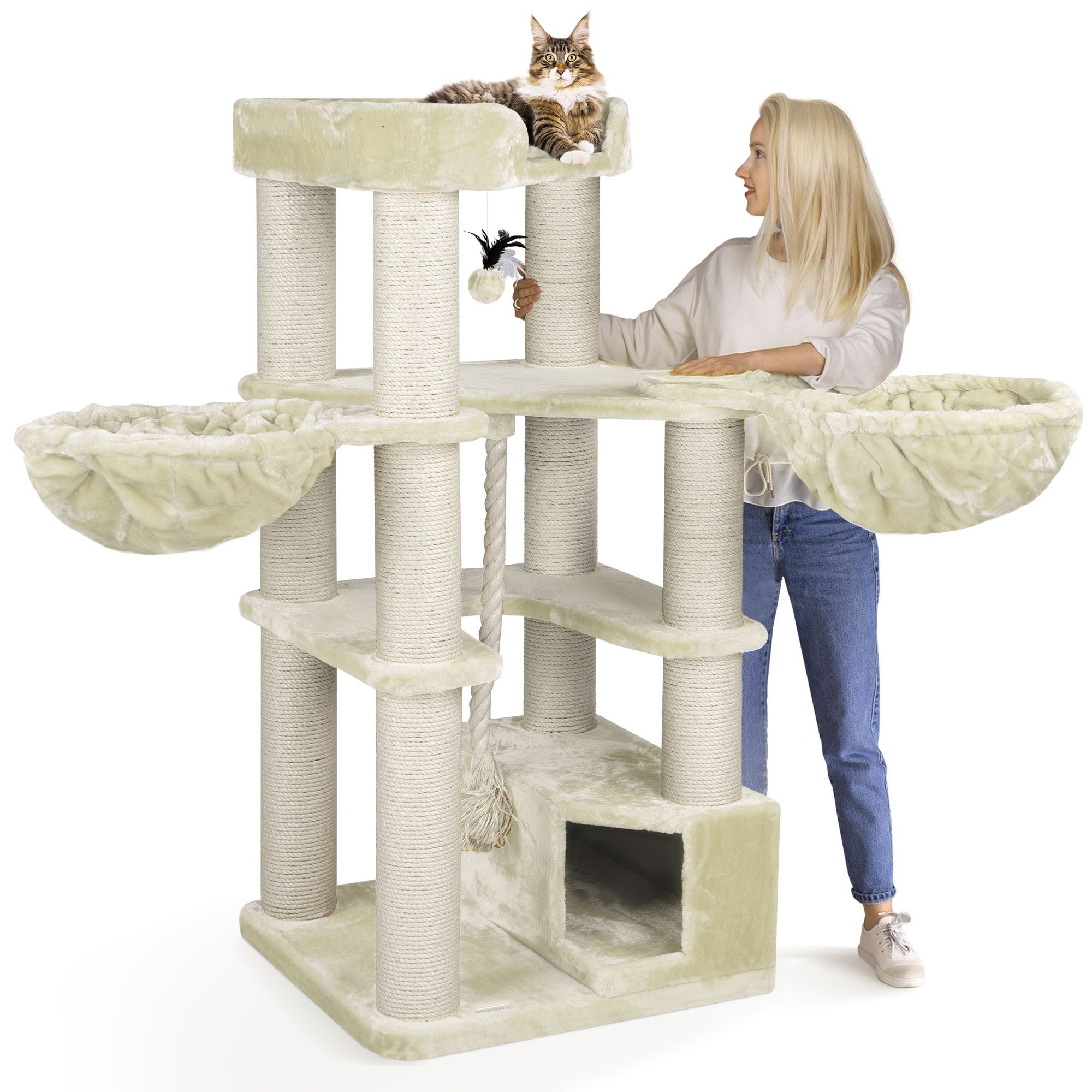 Happypet Kratzbaum OSCAR, 161 cm hoch, 12 cm Dicke Stämme für schwere Katzen, 600g Plüsch von Happypet