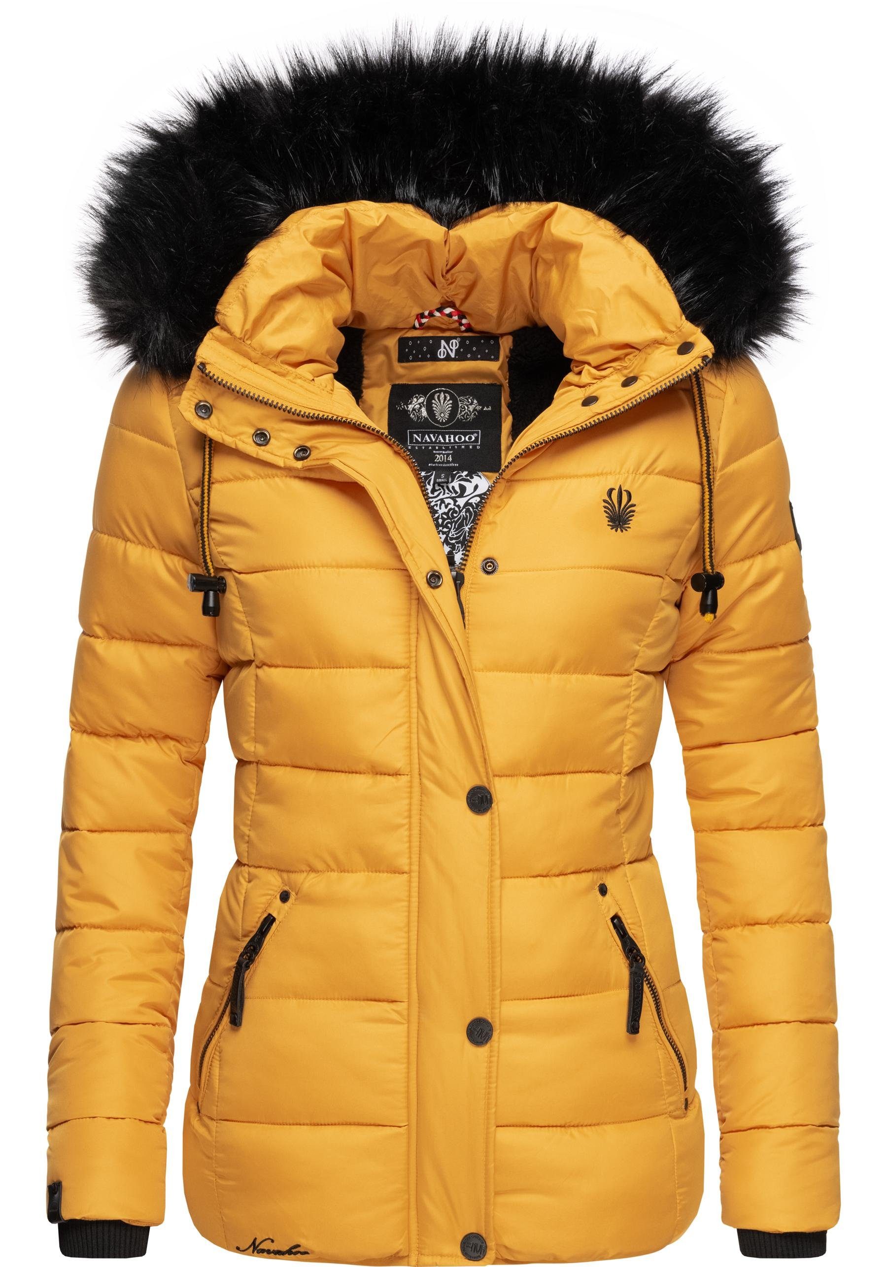 Kapuze Steppjacke mit Winterjacke modische Zuckerbiene gelb Kunstpelz Navahoo