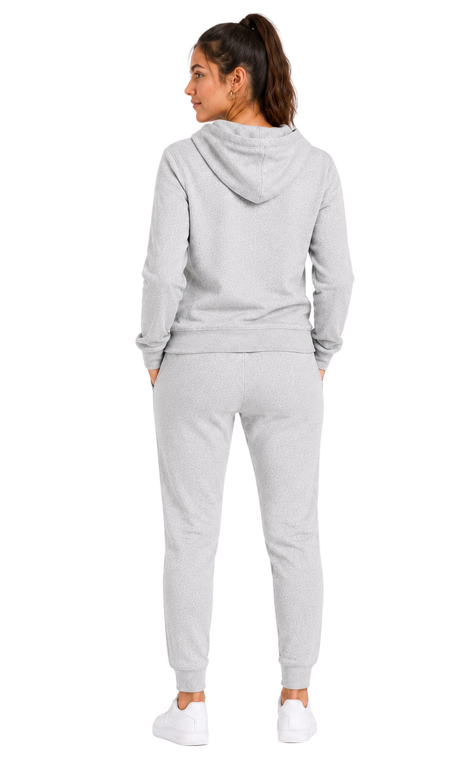 L.gonline Freizeitanzug Damen Jogging-ANZUG X240, Prime Grau 3XL (Kapuzenjacke mit Reißverschluss, Hose, 2-tlg), Fitness Freizeit Casual